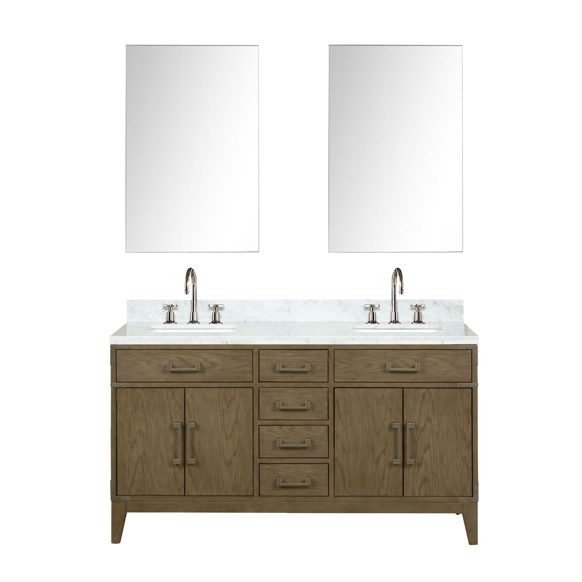 Lexora LVW60DR111 Wilton 60-in Grey Oak Undermount Double sink Bathroom Vanity with White Carrara Marble Marble Top (Mirror Included) (Faucet Included)