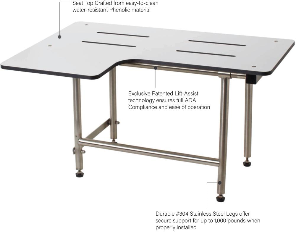 Seachrome Phenolic White Solid Surface Wall Mount Transfer Bench (Ada ...