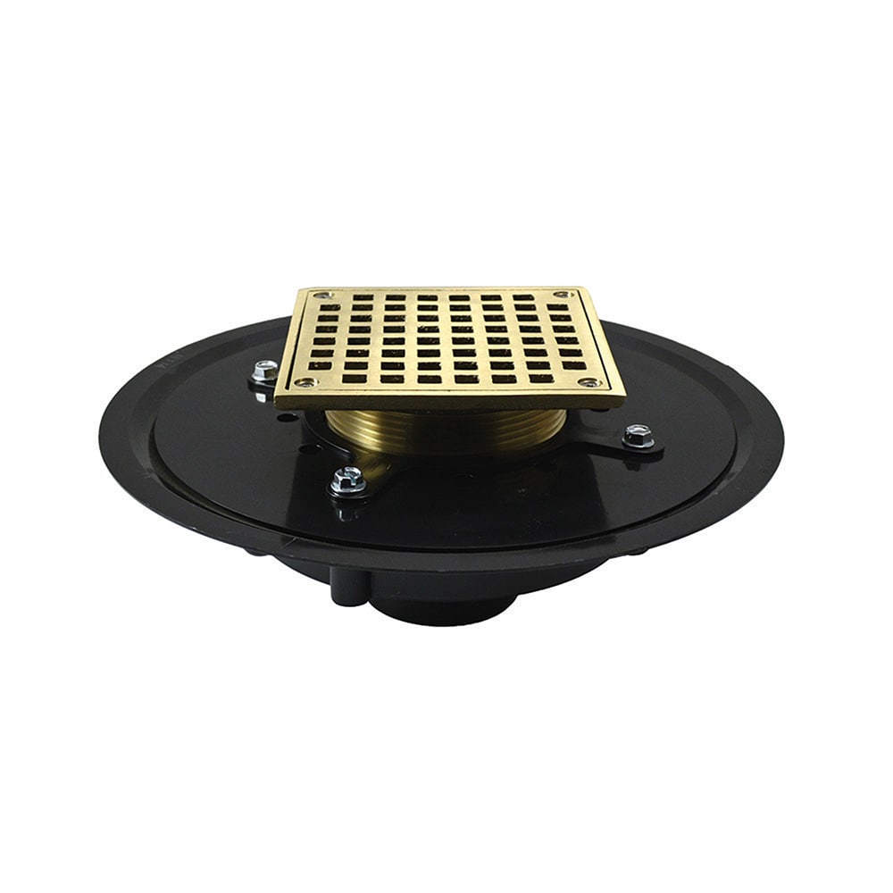 Jones Stephens D51072 2-in Heavy Duty Abs Floor Drain Base with 3-1/2-in Metal Spud, 10-in Pan and 5-in Nickel Bronze Square Strainer