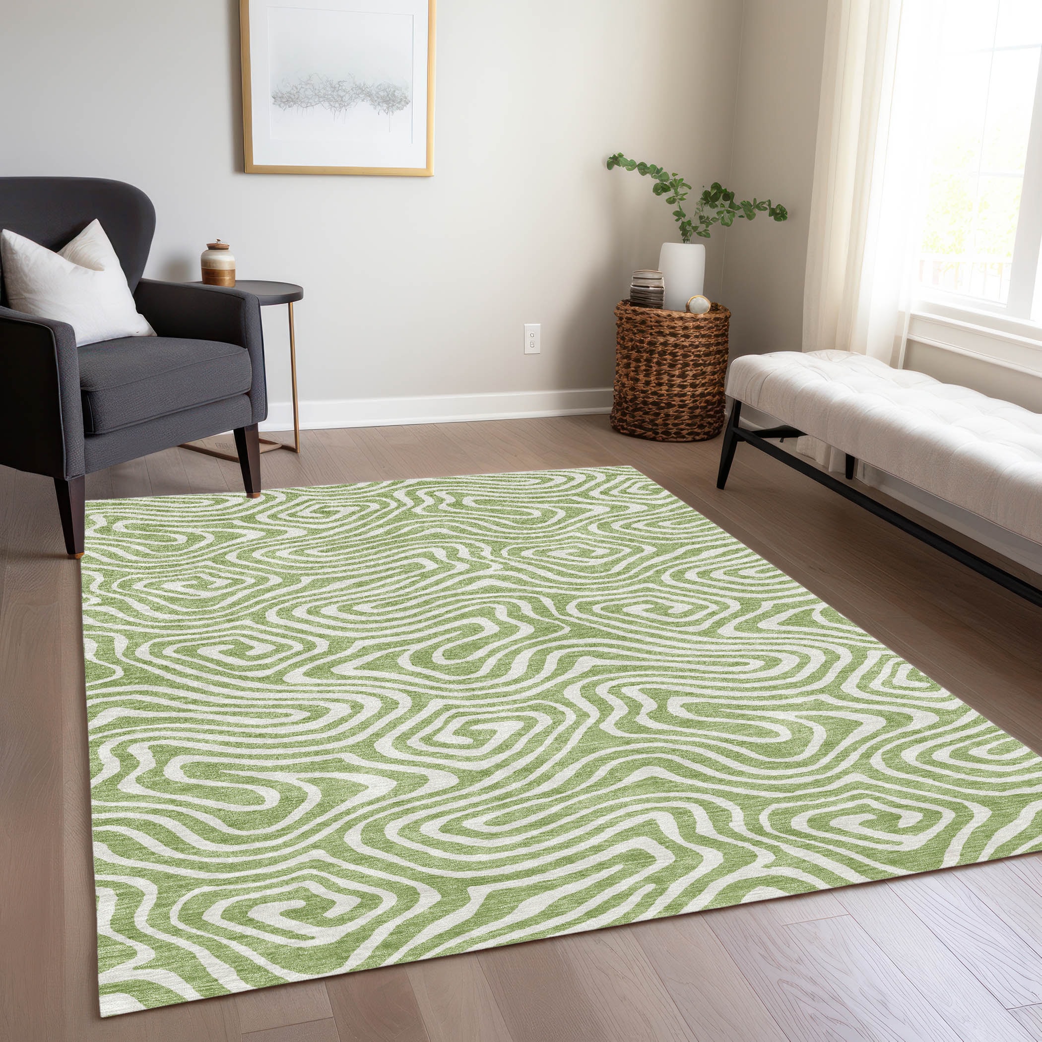 Addison Rugs ACN1020AL30X46 Chantille ACN1020AL 2 x 3 (ft) Polyester Aloe Rectangular Indoor/Outdoor Geometric Machine washable Area rug