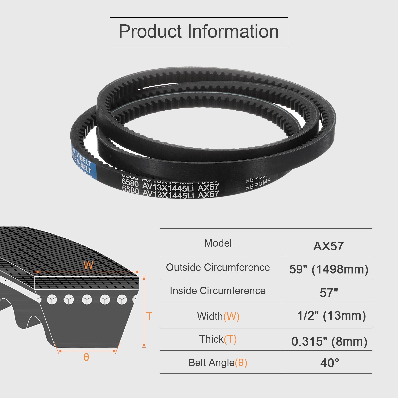 Unique Bargains 3pcs AX57 EPDM V-Belt Raw Edge Cogged Industrial