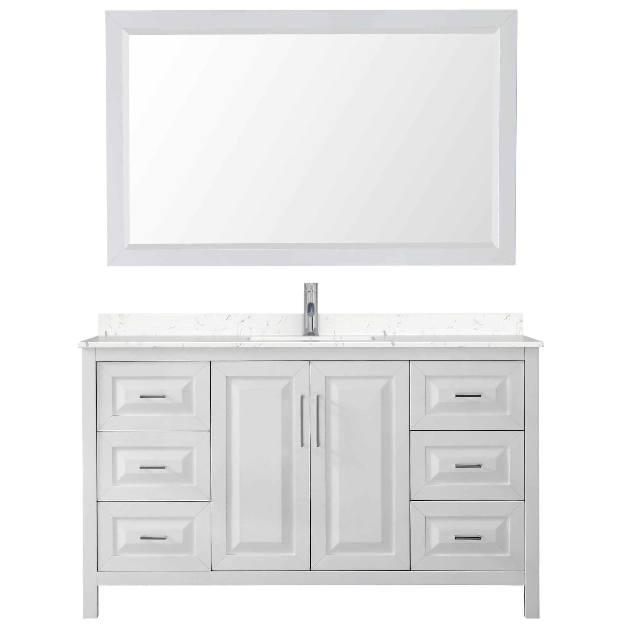 Daria White 60" Single Vanity with Light-Vein Carrara Marble and Square Sink