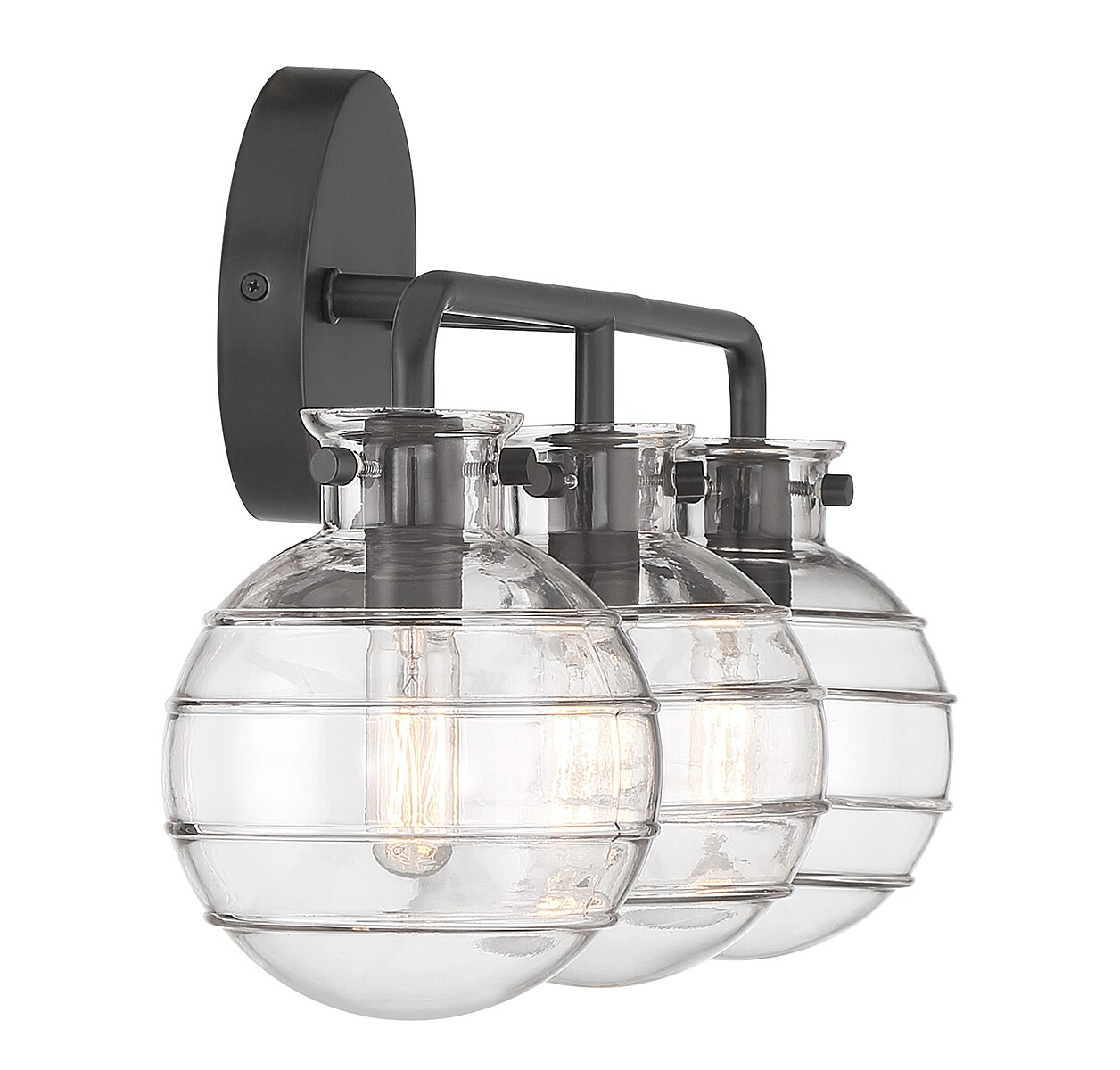 Matte Black 3-Light Vanity Light with Clear Swirl Glass Shades