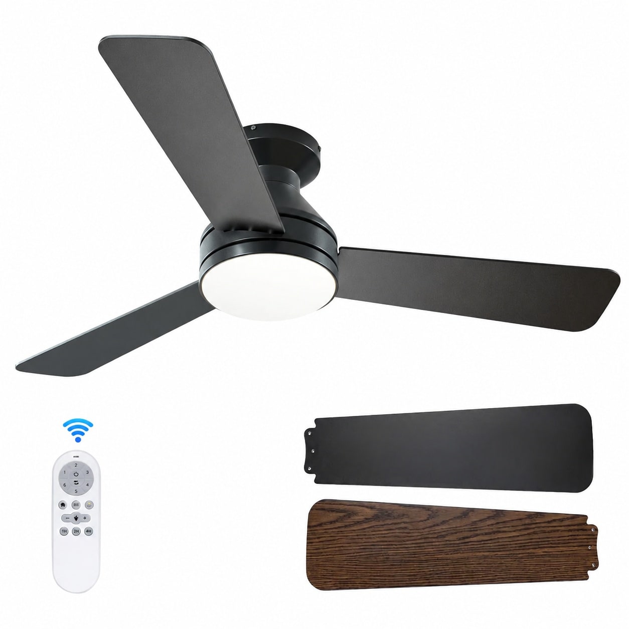 AKSCYZM  42 inch low profile ceiling fan with light remote control flush mount reversible motor dimmable 3CCT noiseless indoor outdoor use