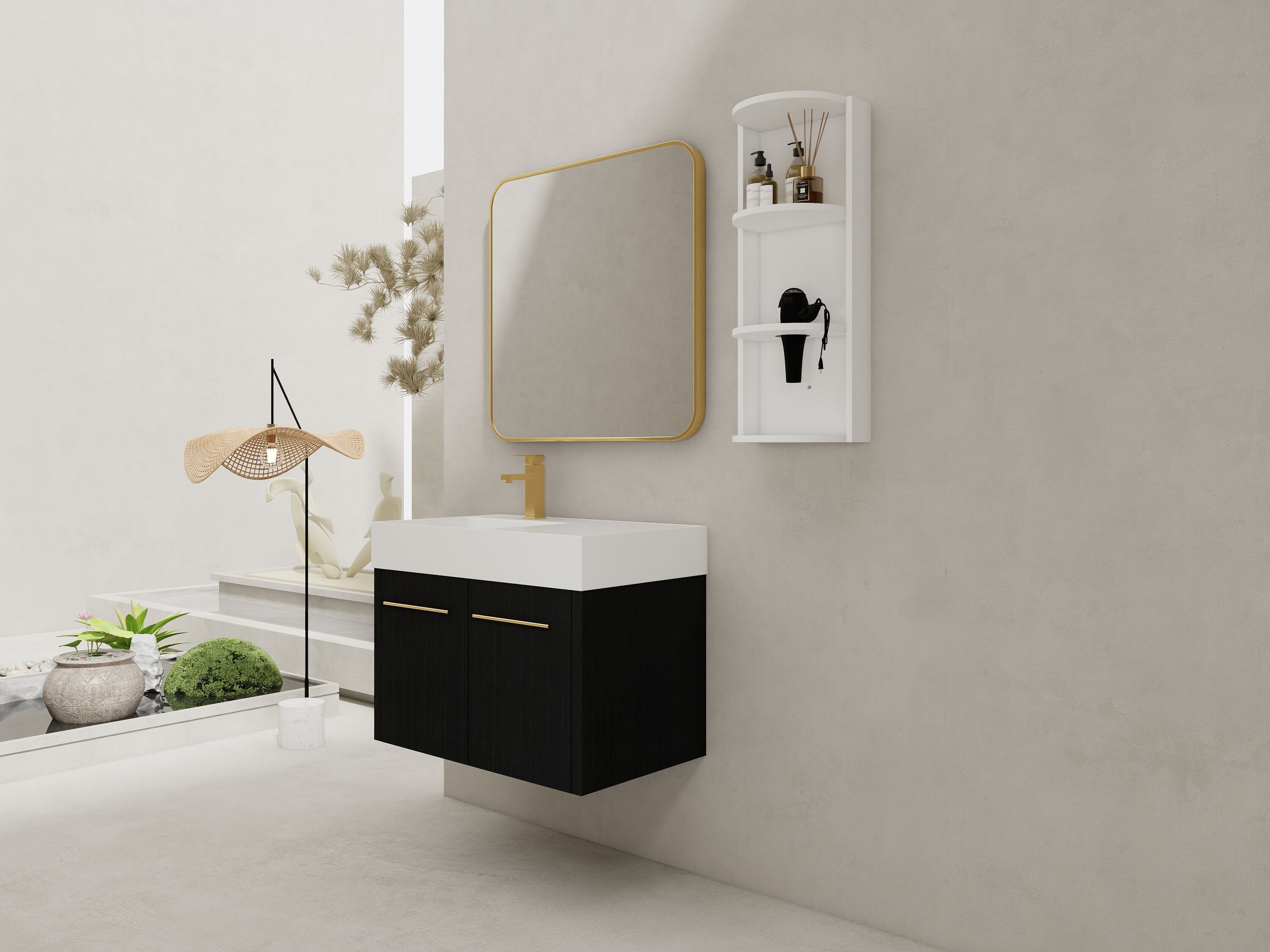 Photo inspiration: Thick Concrete Bathroom Sink Tops Reference: Tinyhomie 30 Inch Wall Mounted Bathroom Vanity Left Basin Storage