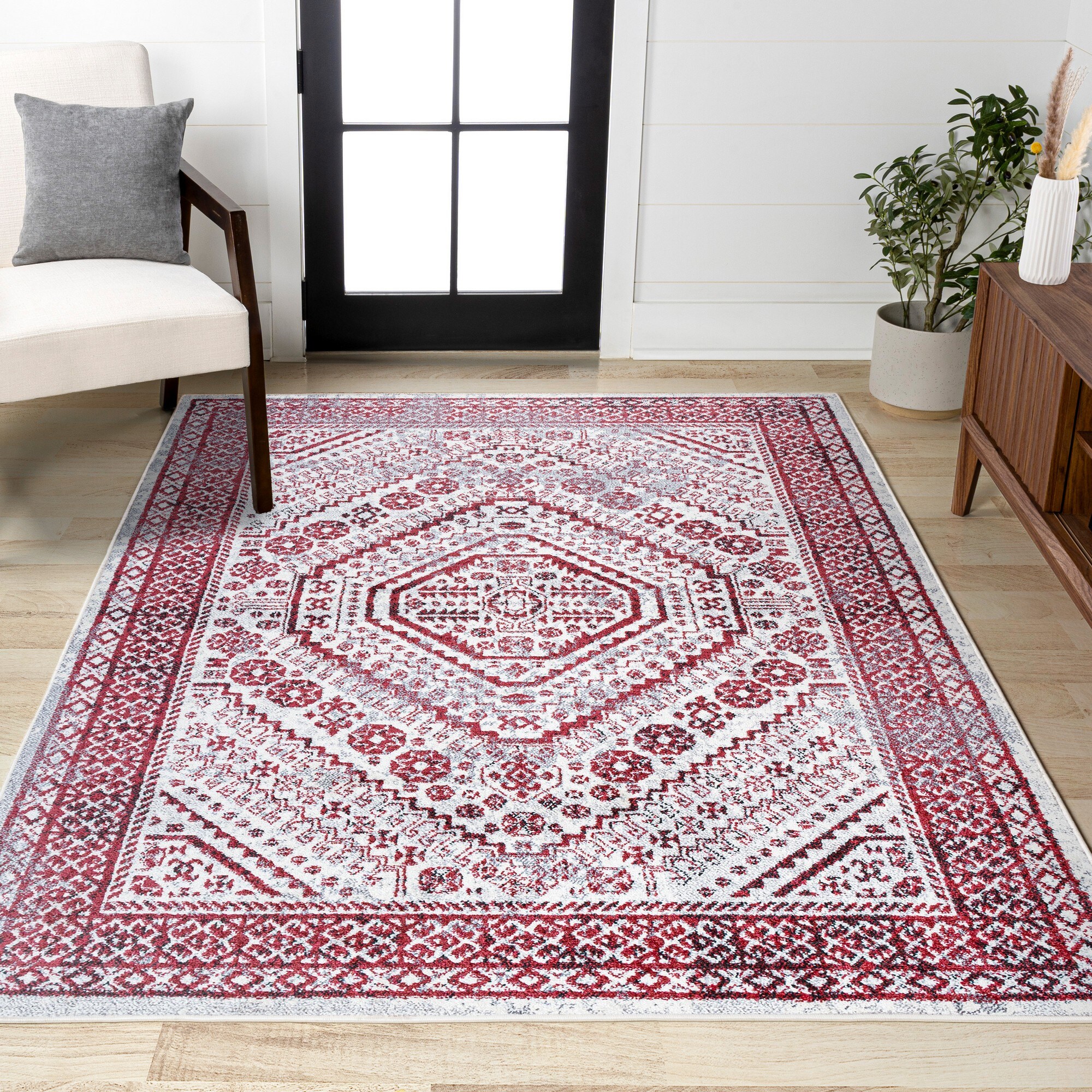JONATHAN  Y MDP501A-8 MODERN PERSIAN Boho Cottage 8 x 10 (ft) Loomed Red/Ivory Rectangular Indoor Medallion Persian Pet Friendly Area rug