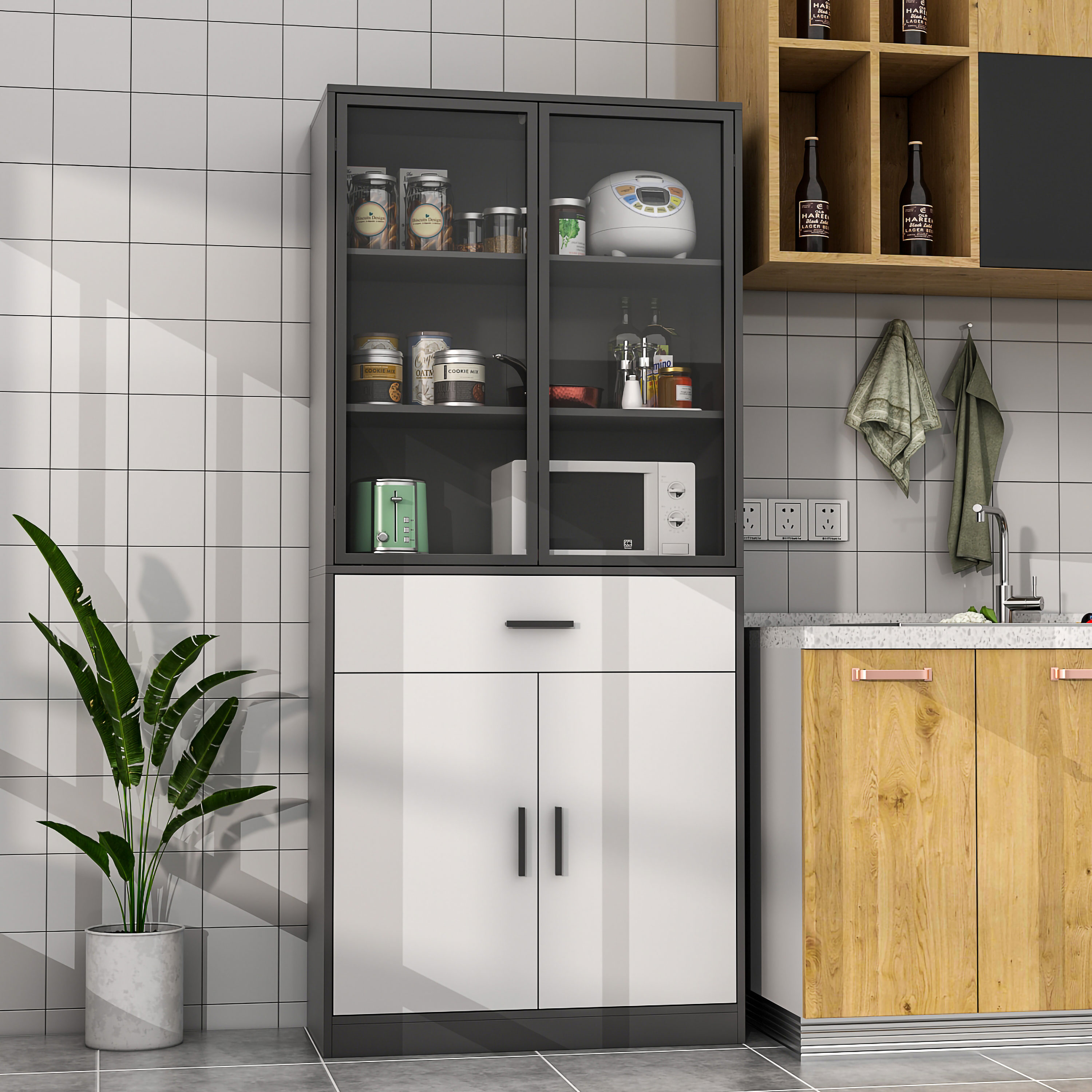 FUFU&GAGA 6-Tier Kitchen Pantry Cabinet Storage Hutch with 1-Drawer in White | LJY-KF330064-01