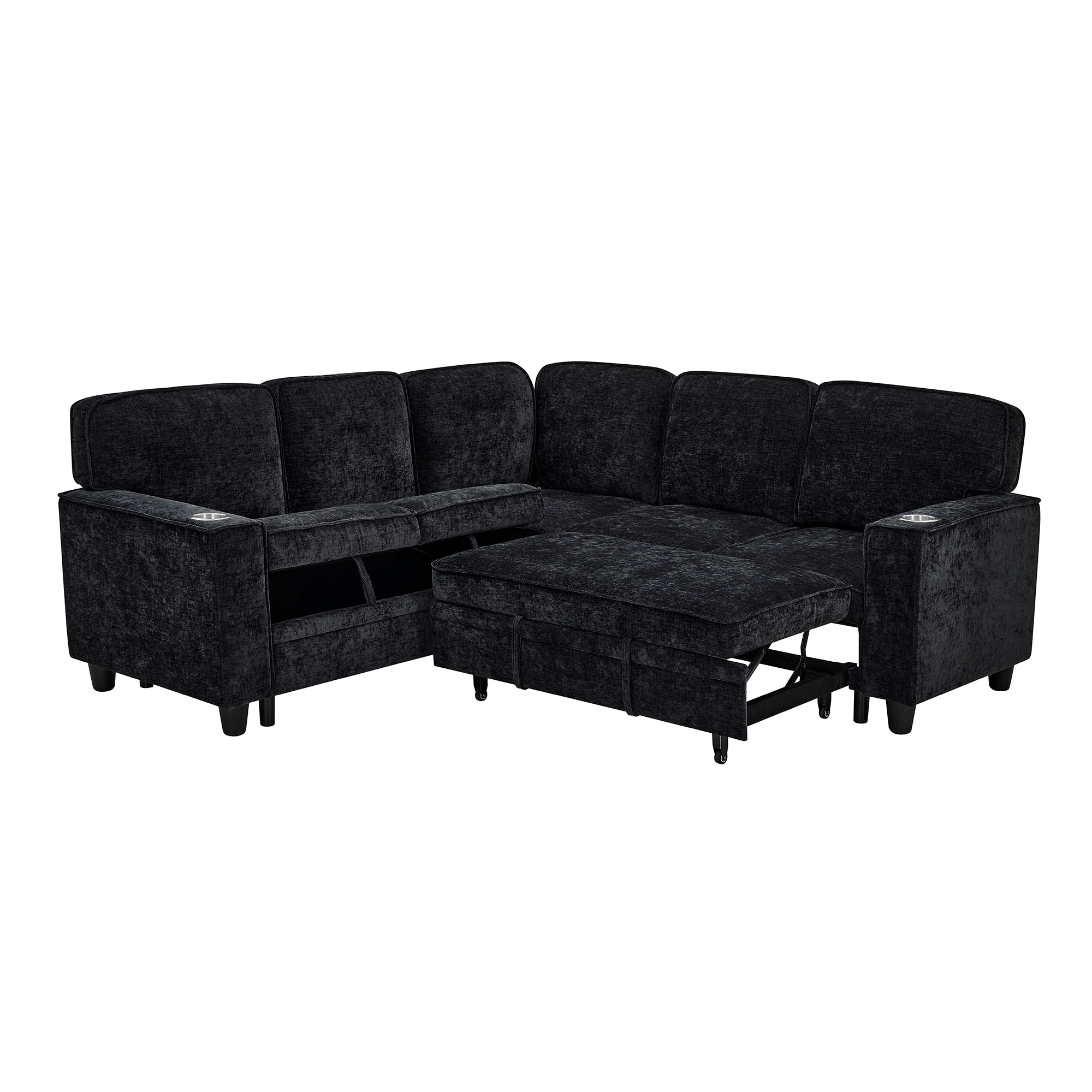SINOFURN SYA370159WT 81-in Modern Black Chenille 5 -seater Sectional