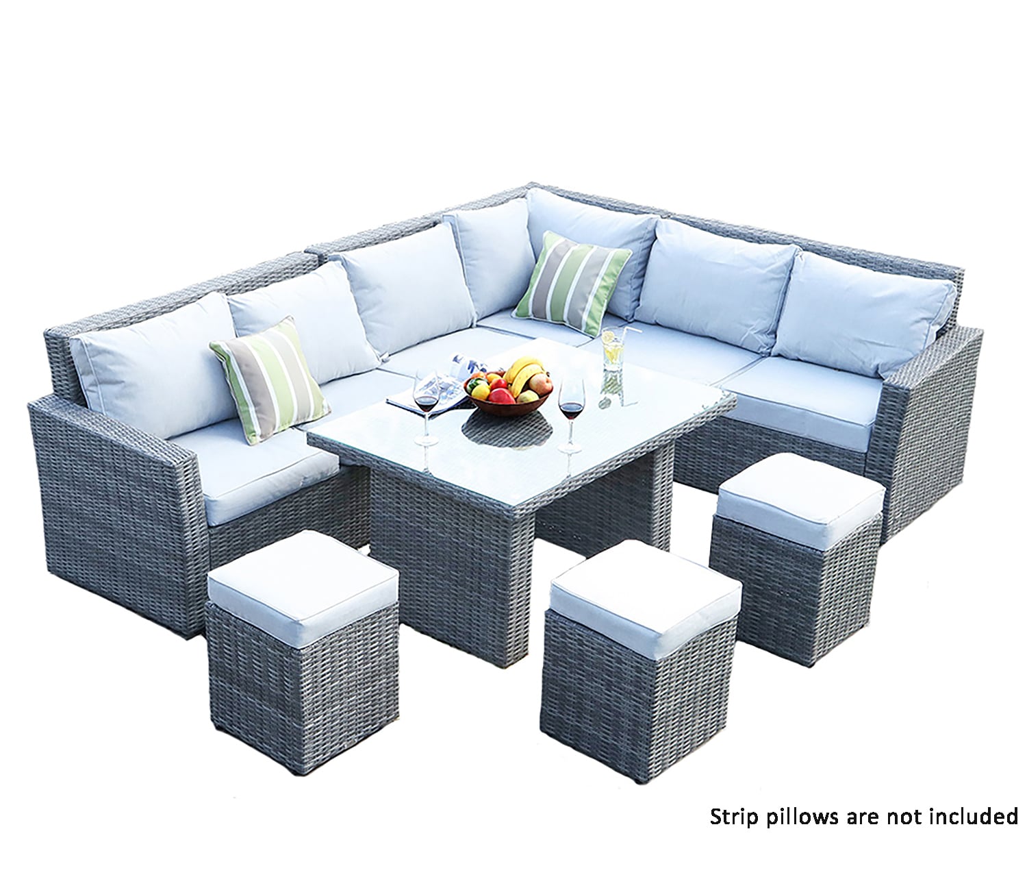 Direct Wicker DWS-1403-GRAY Geo 8-Piece Wicker Patio Conversation Set with Gray Cushions