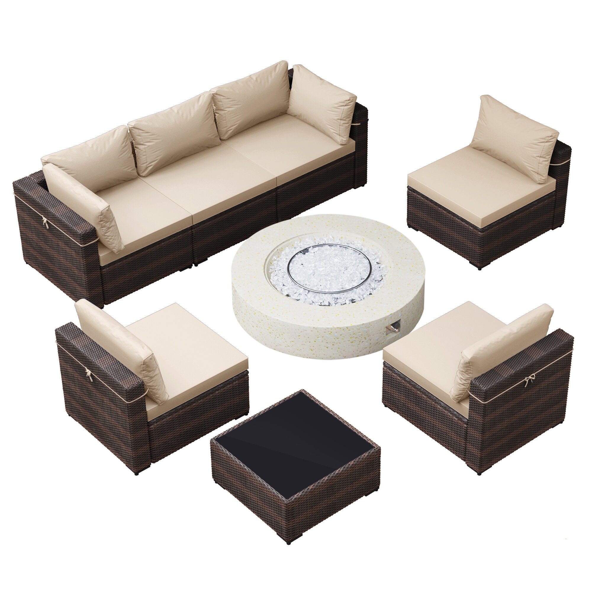 Patio Watcher TBSF-AB2C-B42TPCXF 8-Piece Rattan Patio Conversation Set with Beige Cushions