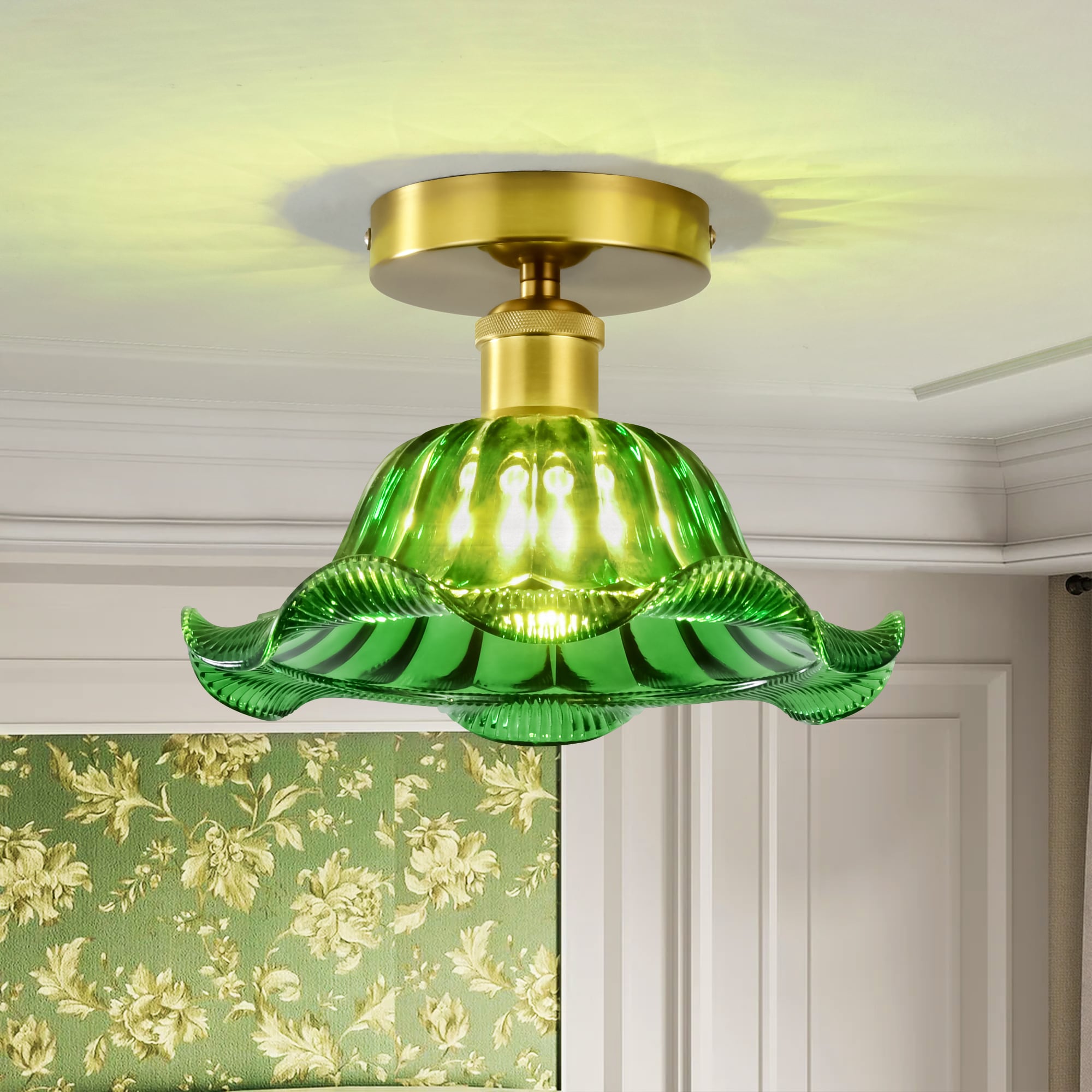 Rennnsan FL810180318 Gwern 1 -Light 9.8-in Brass Semi Flush Mount Light