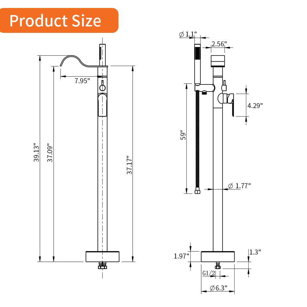 WELLFOR WASP002MB Roman-Tub-Faucets - View #6