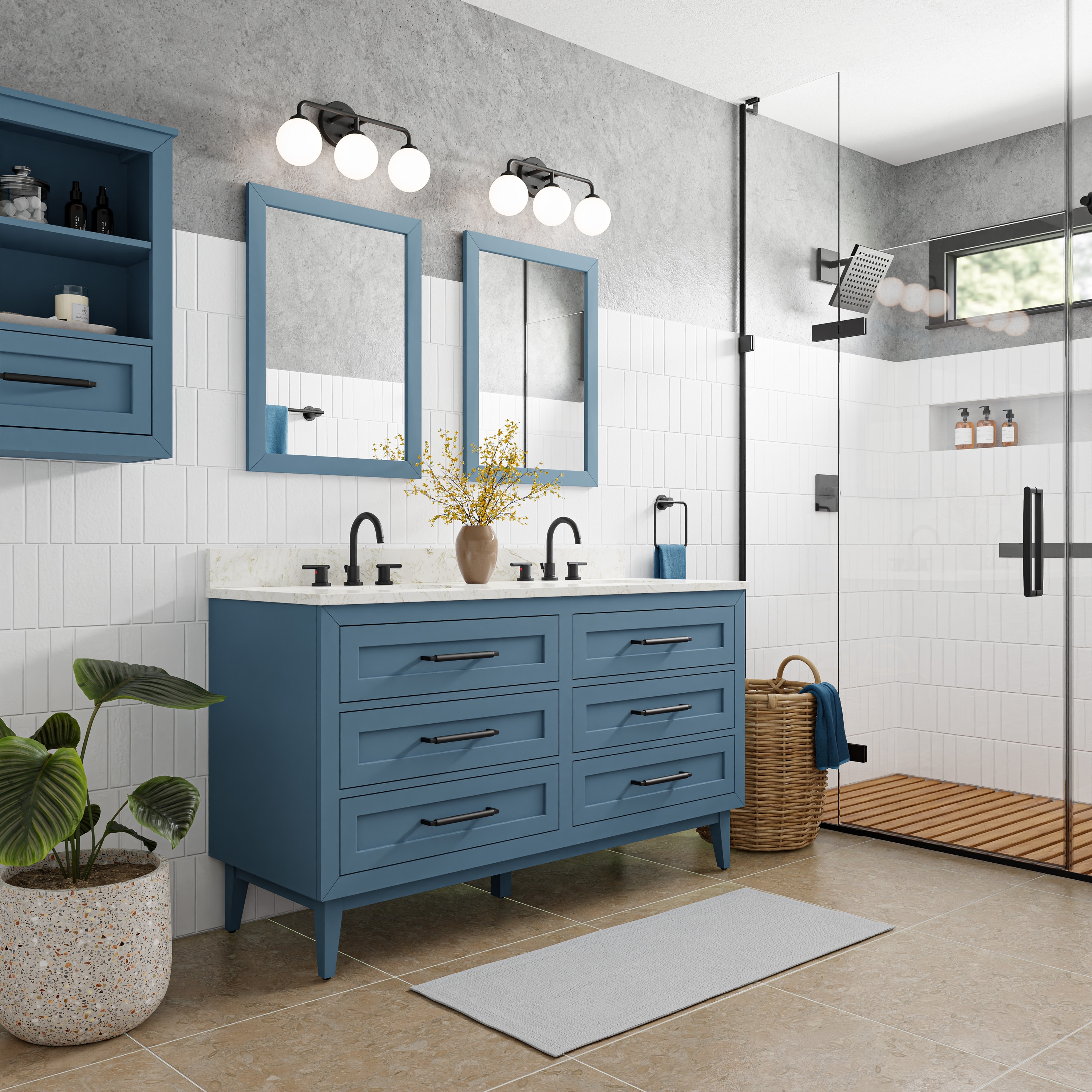 Origin 21 Edison 60-in Chambray Undermount Double Sink Bathroom Vanity ...