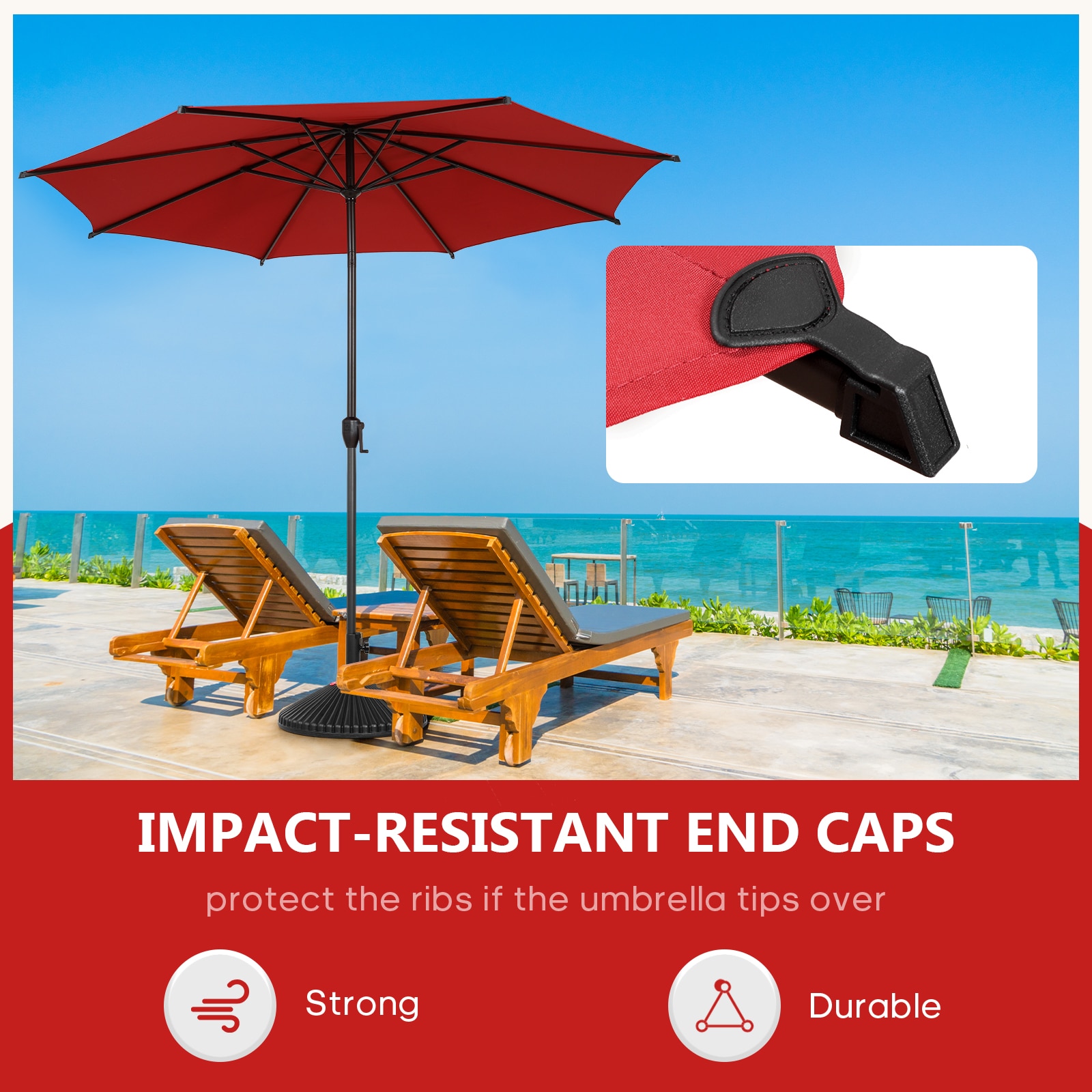 Lyon 11ft Red and Charcoal Steel Market Umbrella