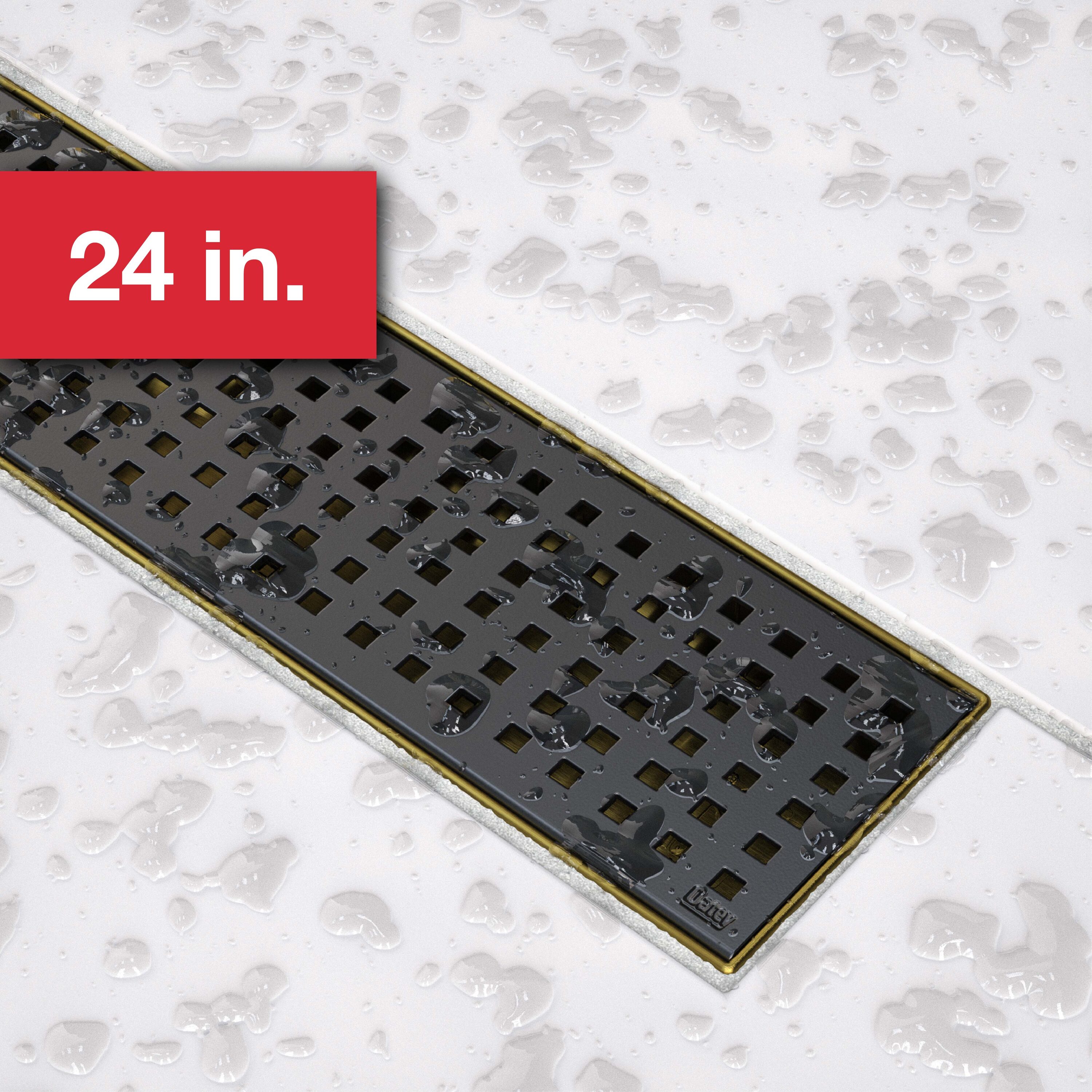 Oatey VT32240GB Vivante 24-in Matte Black & Gold Linear Shower Drain with Square Pattern
