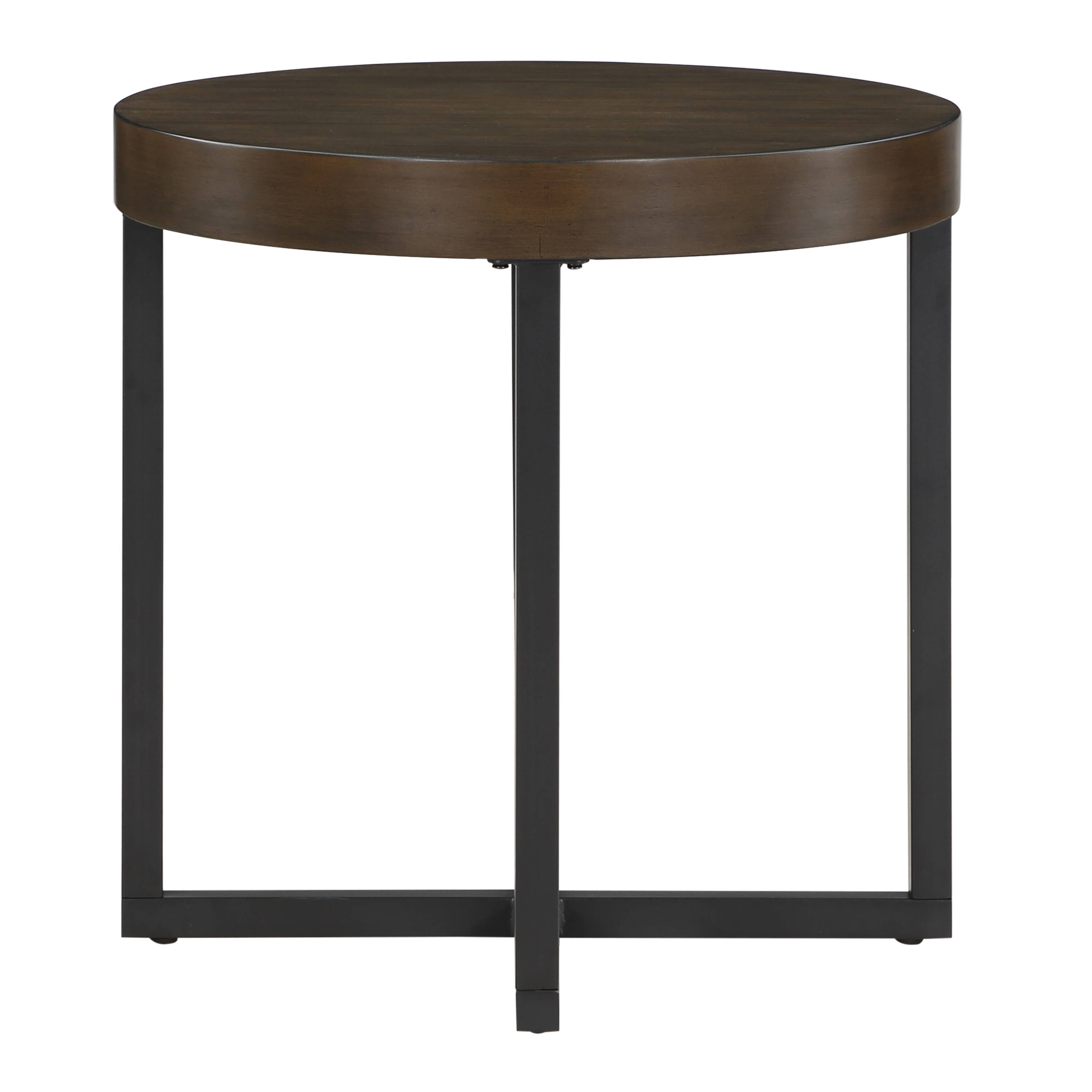 Yukon 24" Round Walnut Wood and Iron End Table