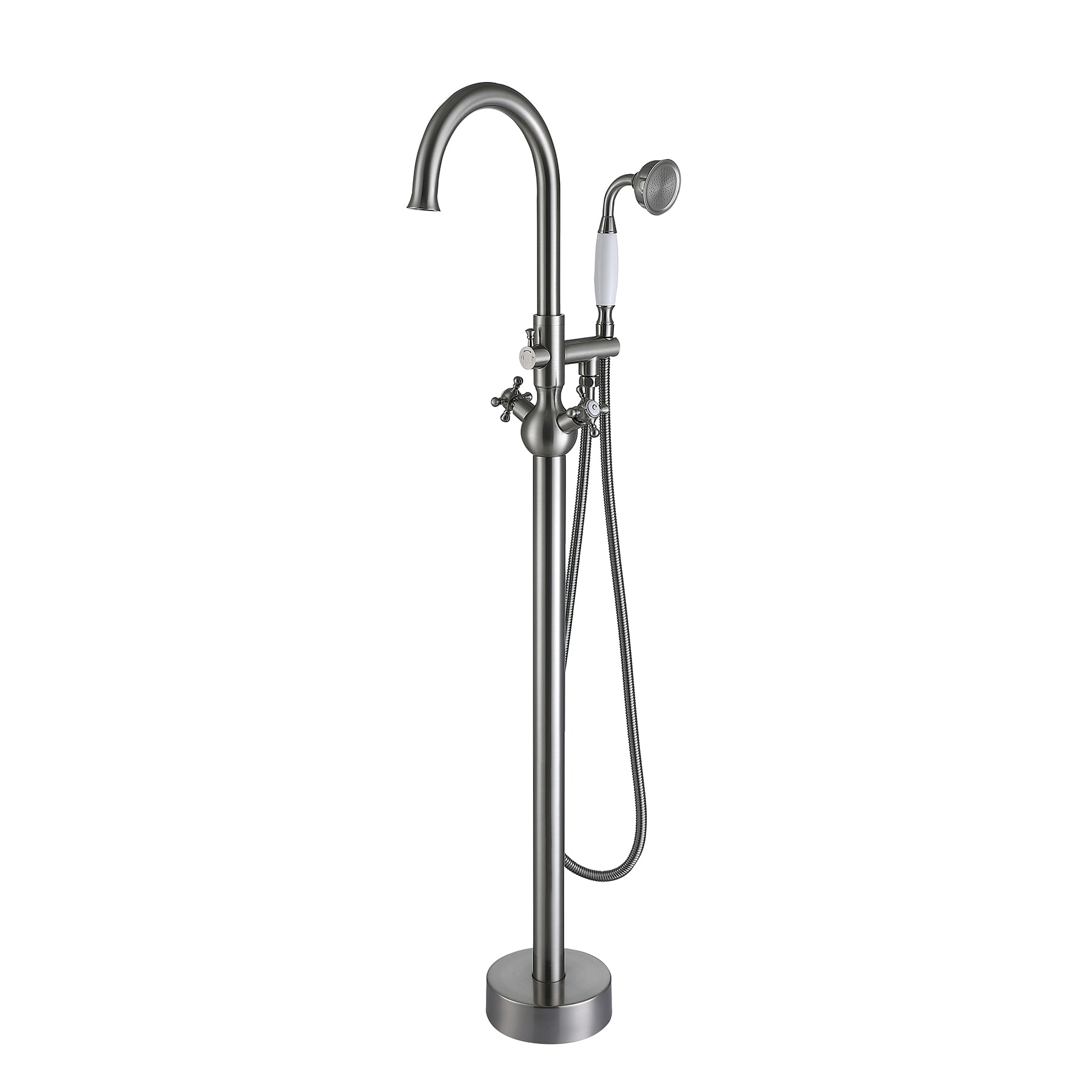 Clihome TC-250BN-BF Brushed Nickel 2-handle Freestanding High-arc Bathtub Faucet with Hand Shower ( Valve Included )