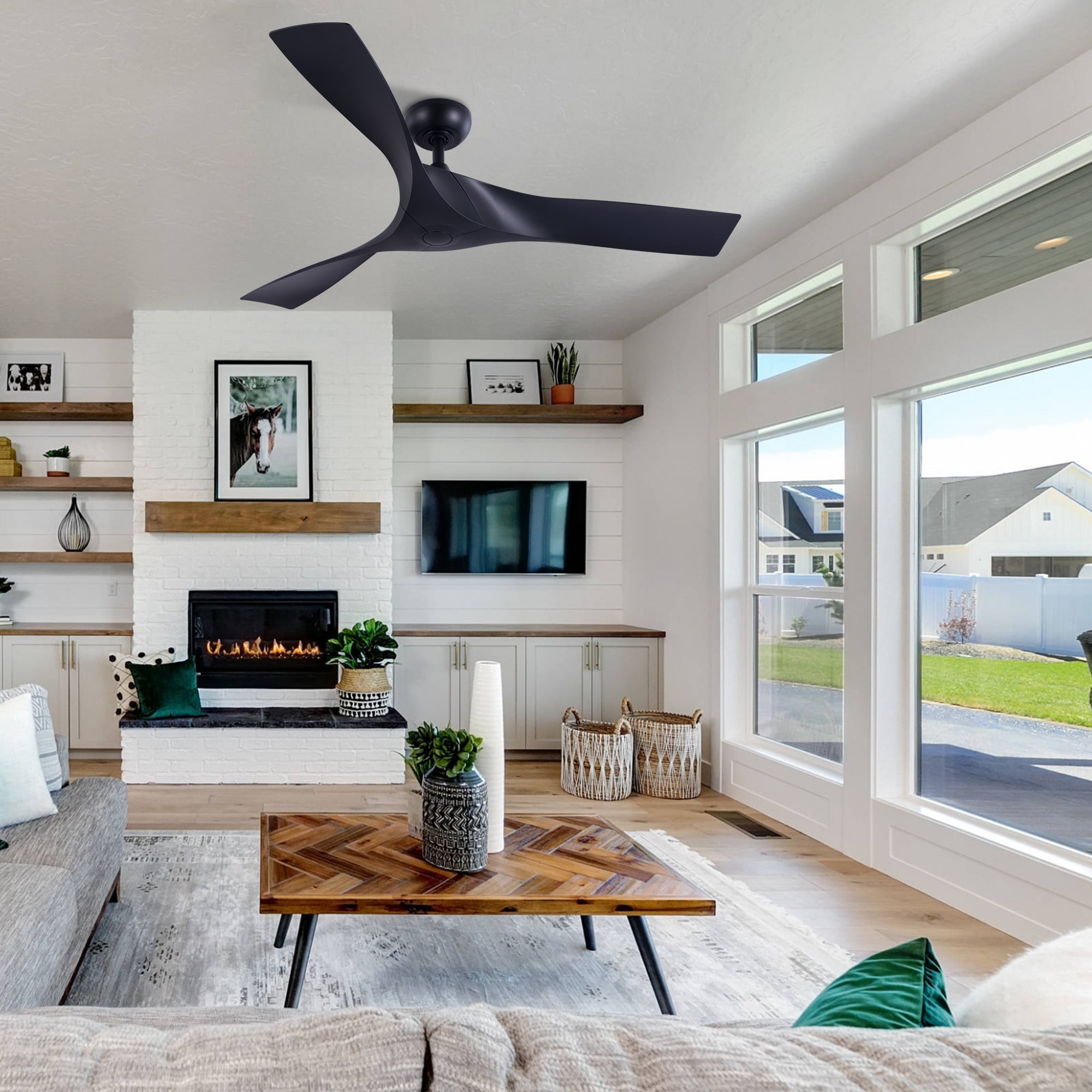 CO-Z CFN-1504-BK 52-in Black with Black Blades Ceiling Fan Without Light - Remote Included ( 3 -Blade )