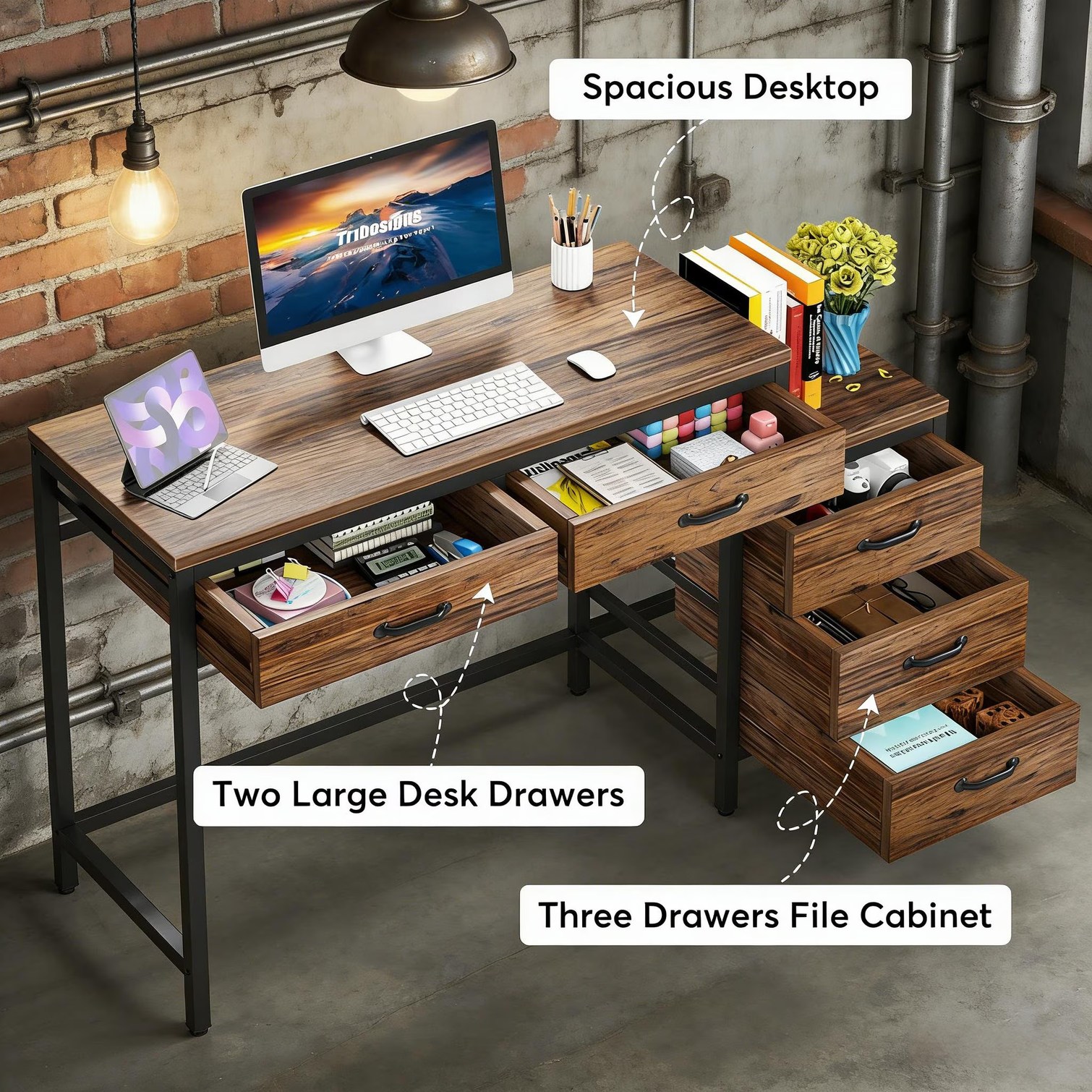 Naturefalls Light Natural Wood Computer Desk with Reversible Drawer ...