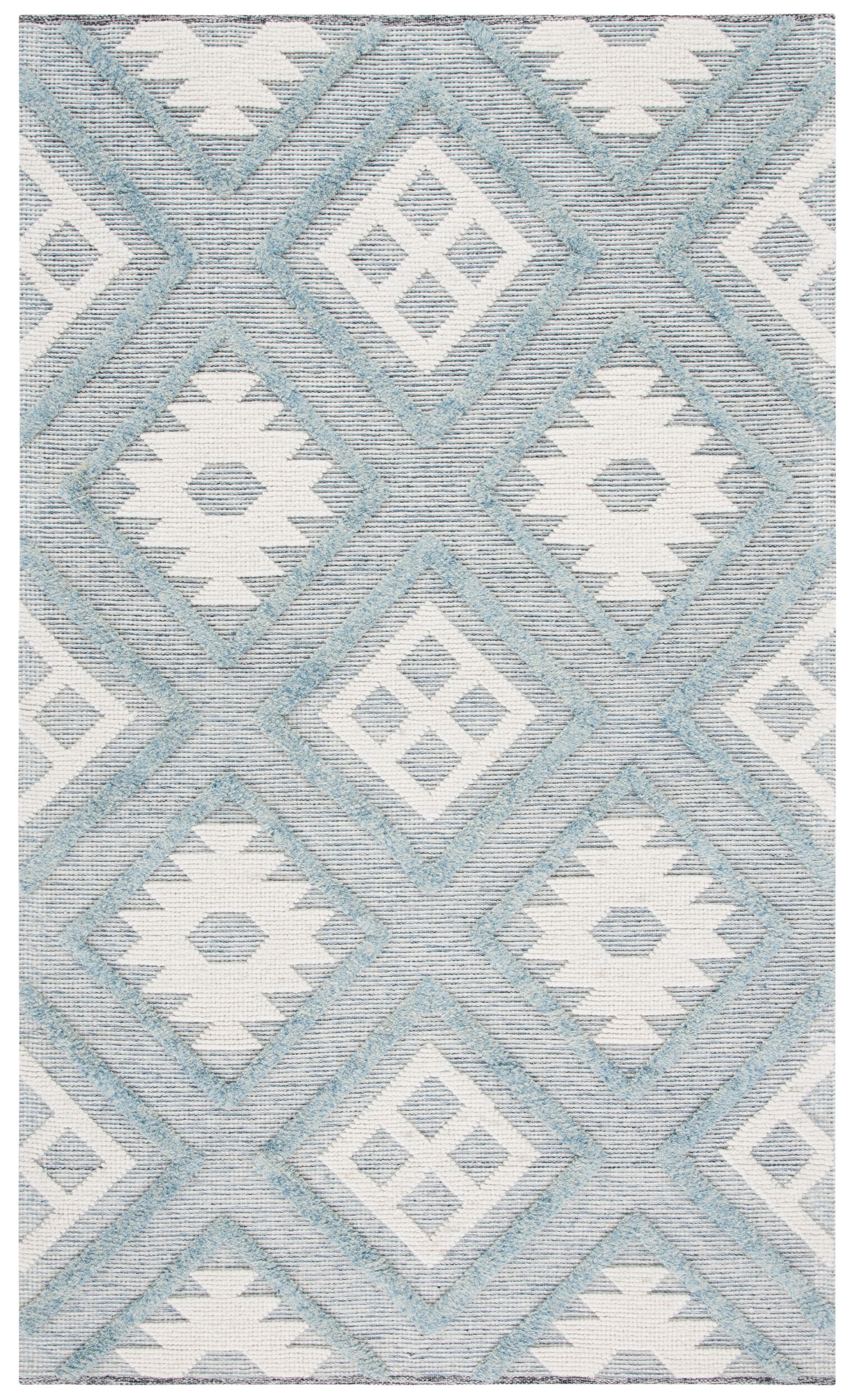 Blue Geometric Hand-Knotted Wool Area Rug, 3' x 5'