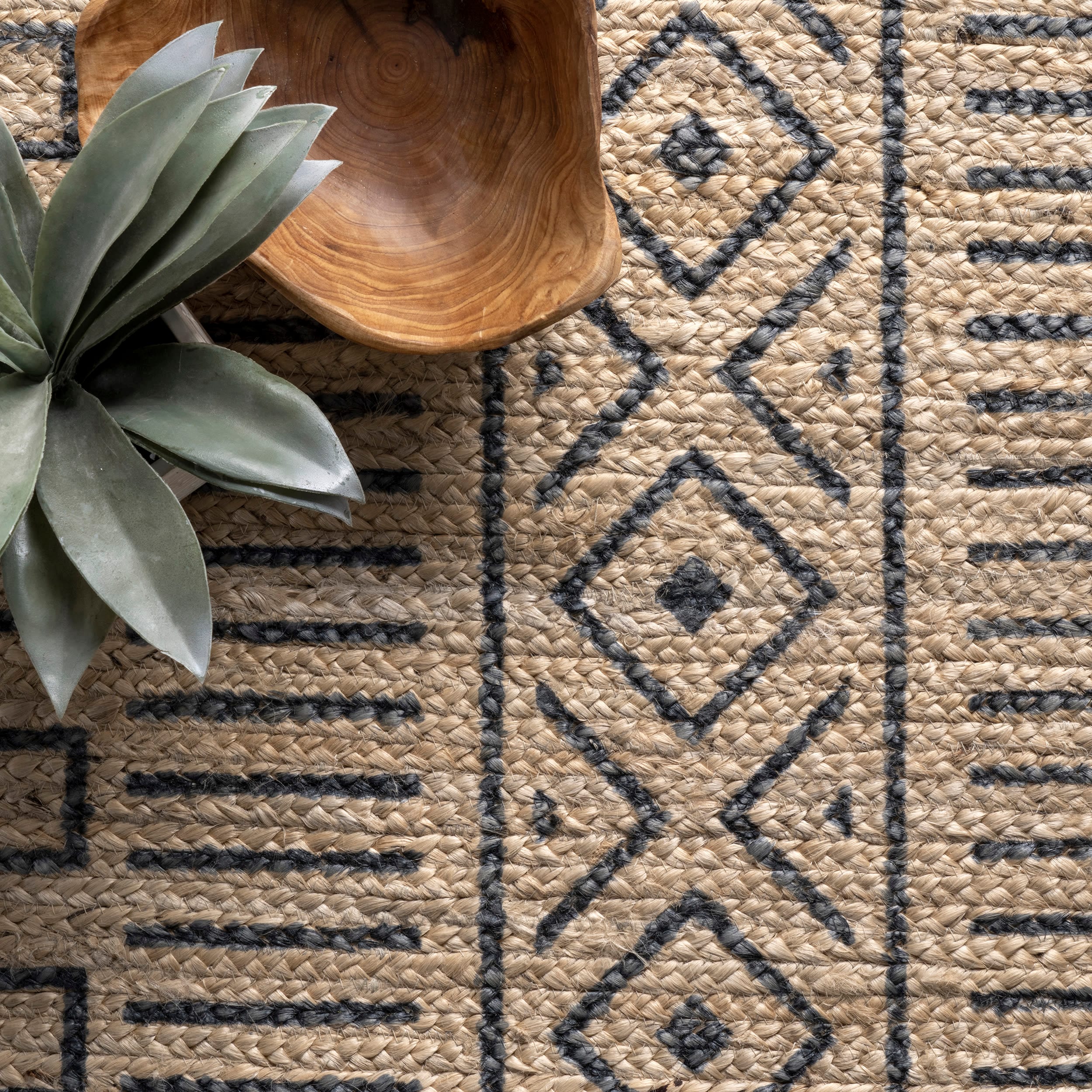 Tuareg-Inspired Handmade Braided Jute Area Rug, 5' x 8', Gray