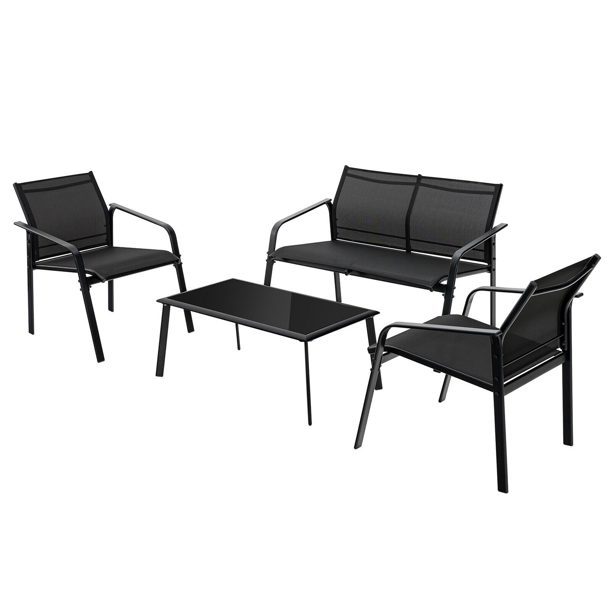 WELLFOR TDJ10474DK 4 -Piece Patio Conversation Set with Black