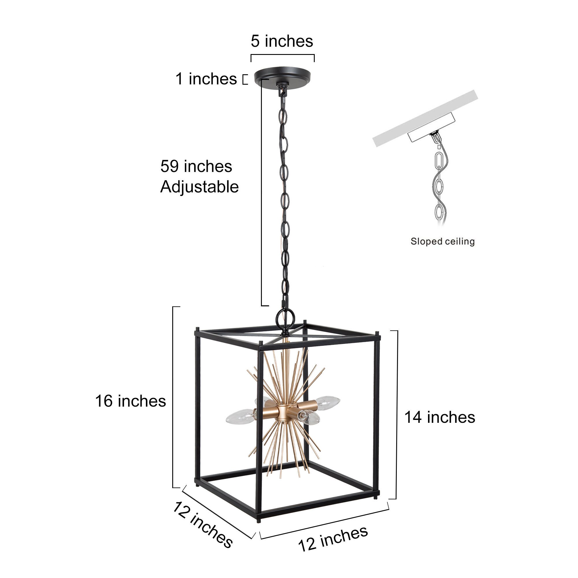 Uolfin 4-Light Matte Black and Gold with Cage Shape Modern/Contemporary ...