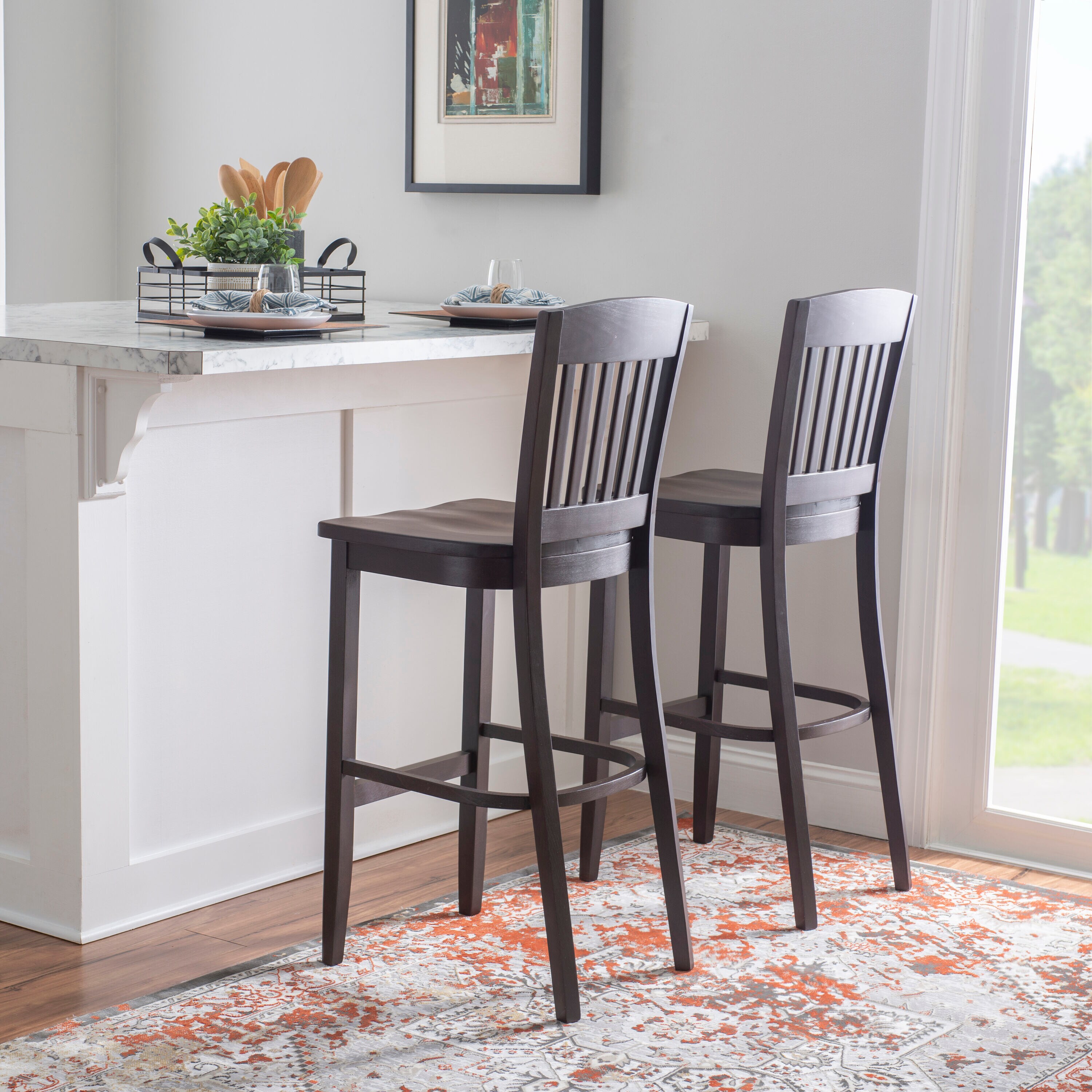 Linon LOWES1878 Set of 2 Warm Brown 30.25-in H Bar height Wood Bar Stool