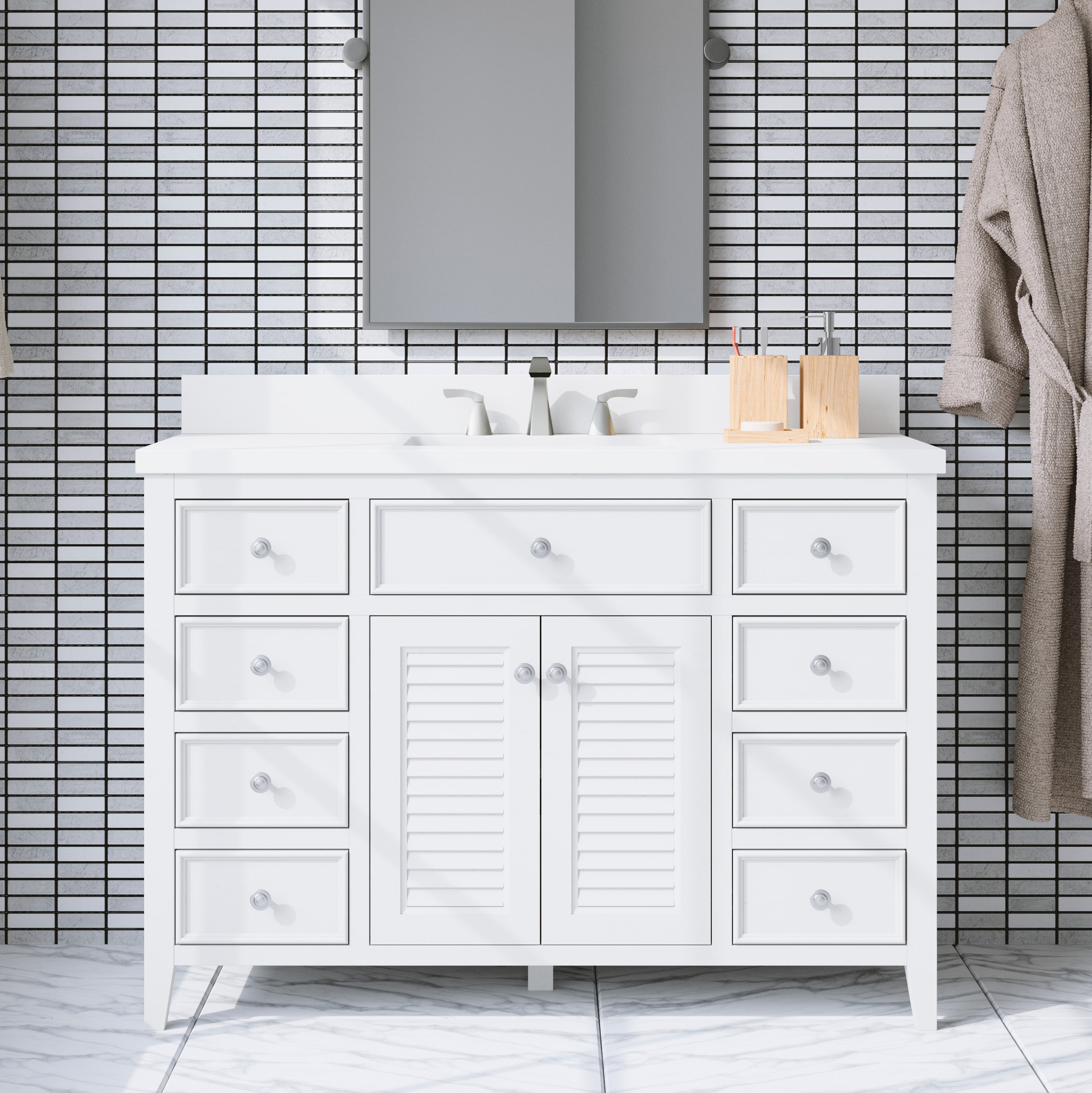 allen + roth LWSA48VW Gracelynn 48-in White Undermount Single sink Bathroom Vanity with White Engineered stone Top