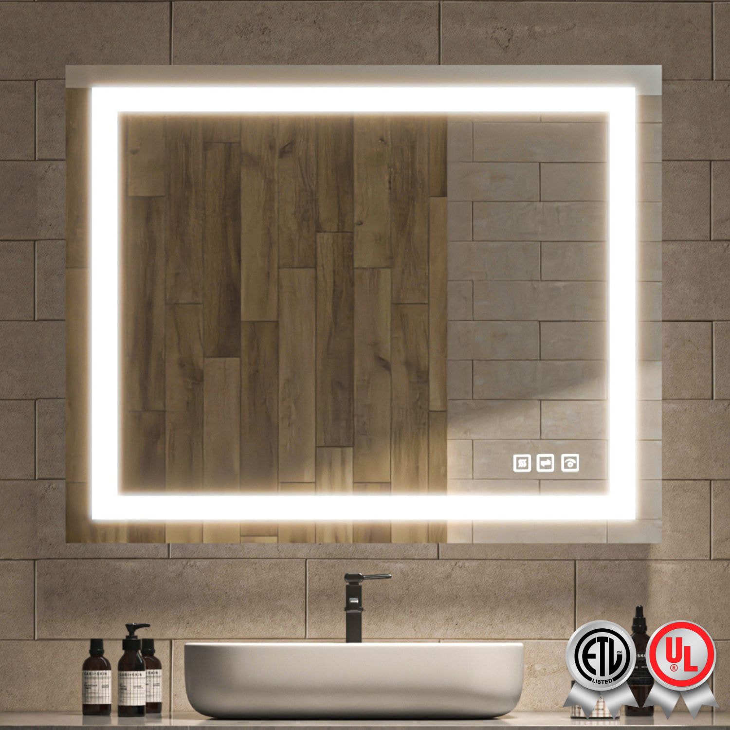 waterpar TKLO-19086 Frontlit 40-Inches x 32-Inches Polished Frameless Rectangle Dimmable Lighted Fog Free Bathroom Vanity Mirror ( Clear )
