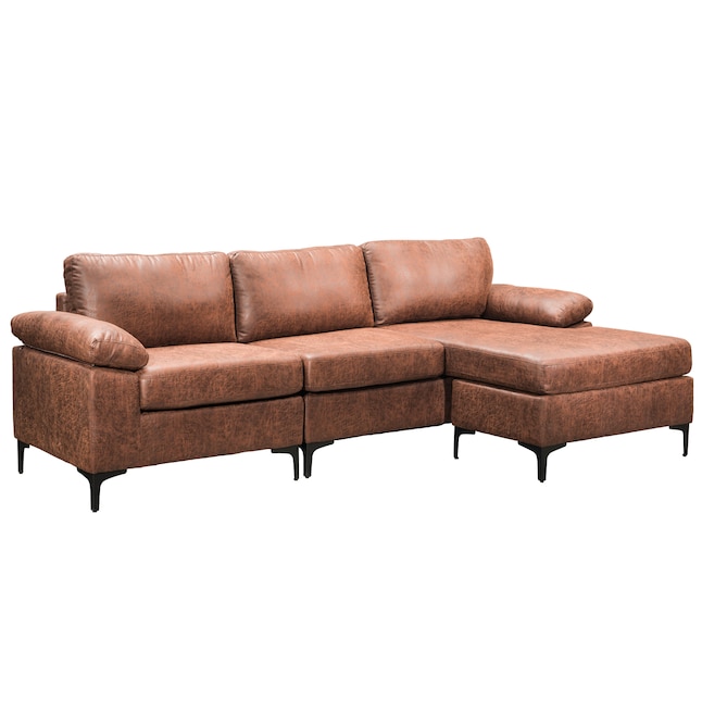 Dark Brown Faux Leather Sectional, Faux Leather Brown Sectional Couch