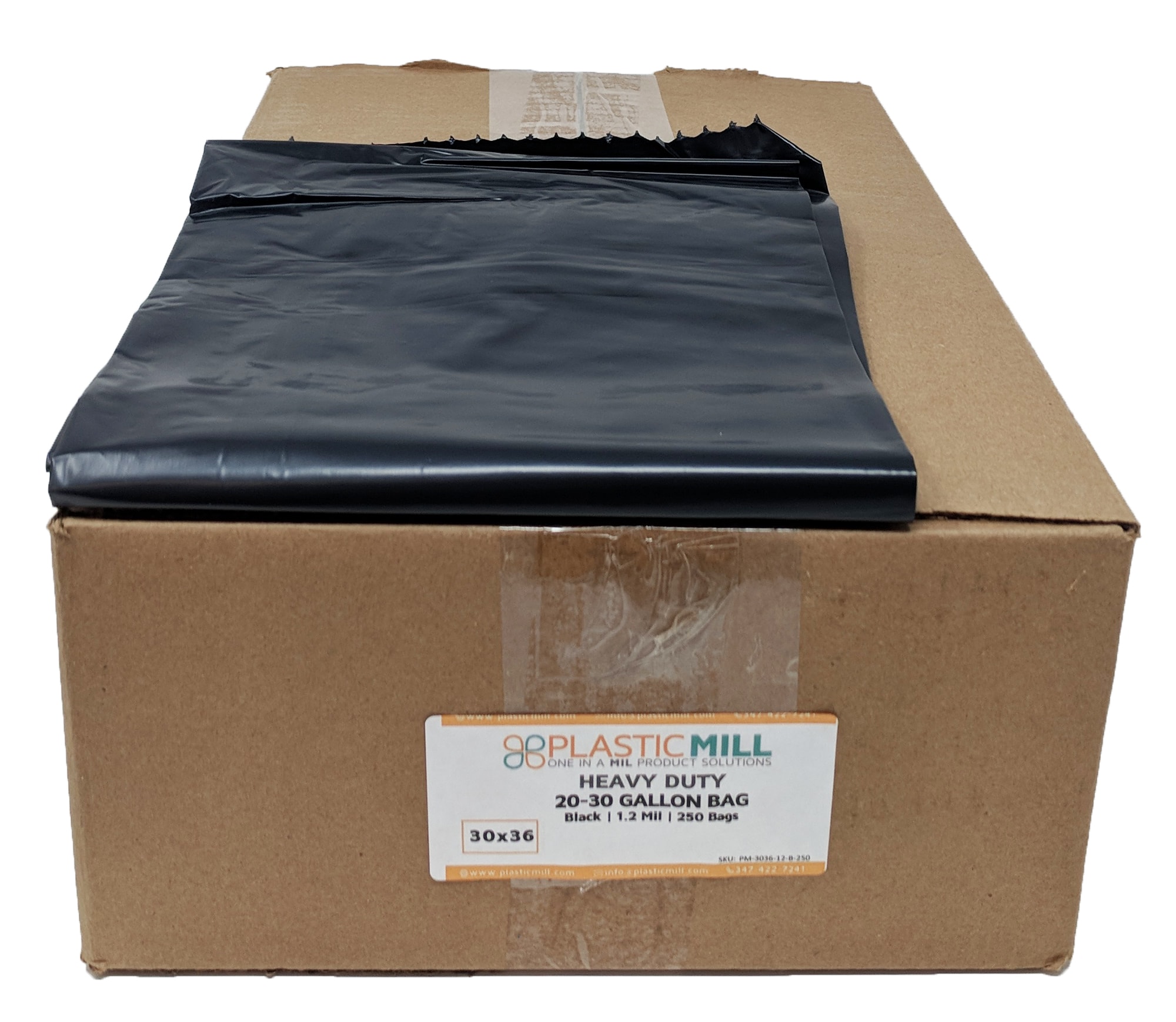 PlasticMill PM-3036-12-B-250 25-Gallons Black Outdoor Plastic Can Trash Bag 250 -Count