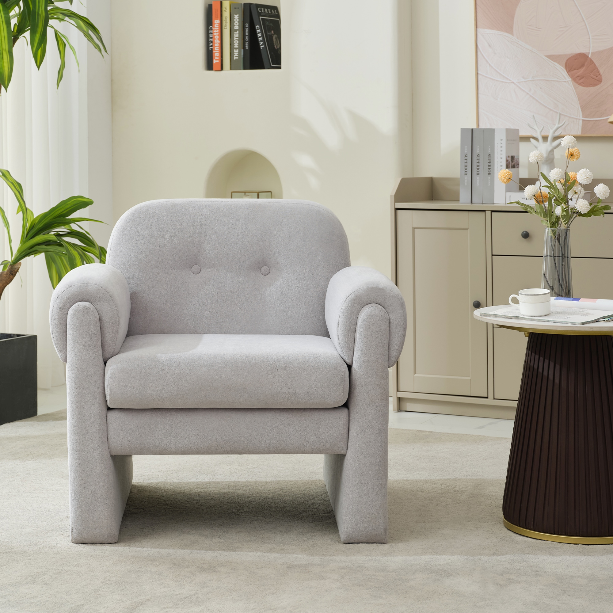 VOUA SAF-OSEDXR-BE Casual light-gray Velvet Barrel Chair