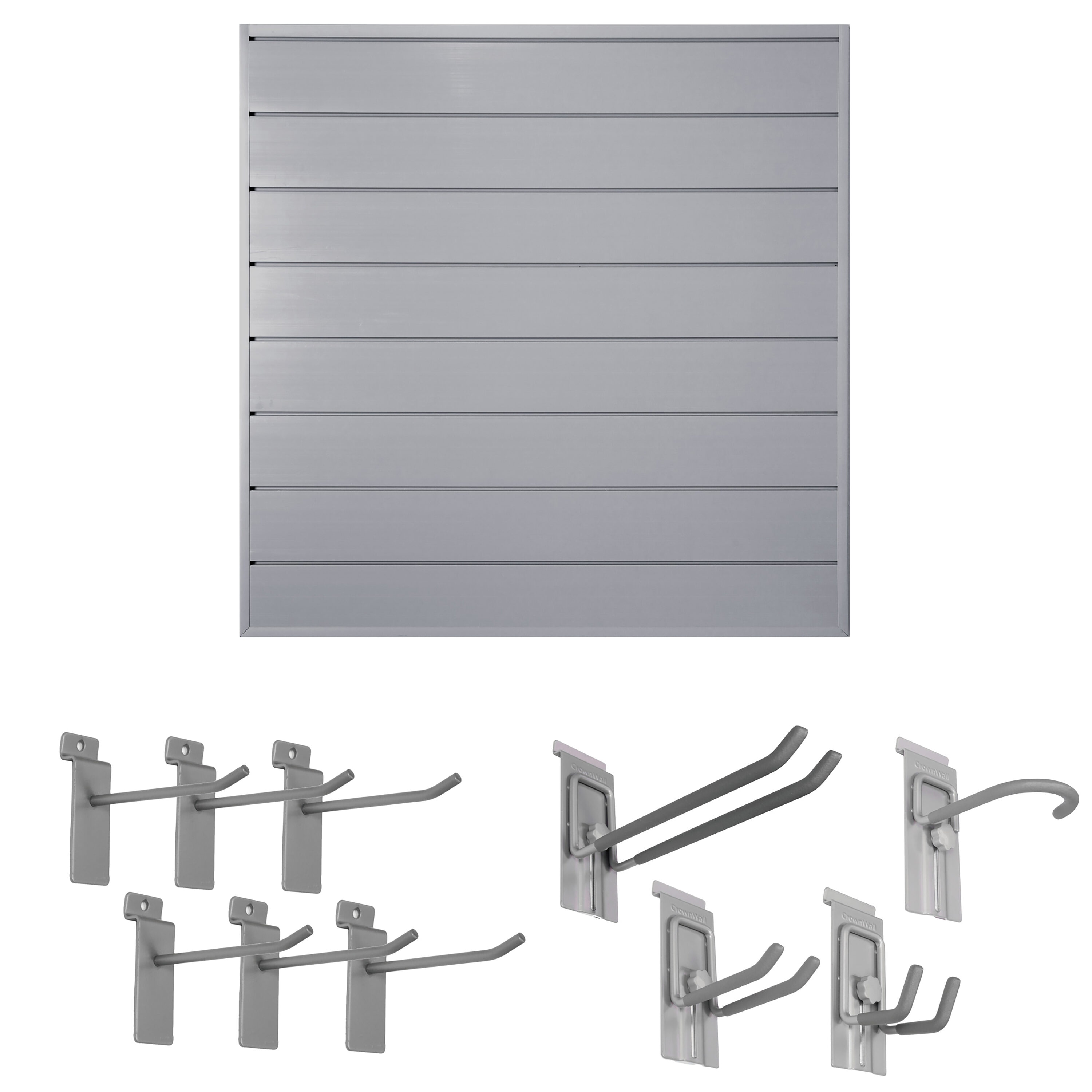 CrownWall 48 in. H x 48 in. W Starter Bundle PVC Slatwall Panel Set with  Locking Hook Kit in Graphite (10-Piece) in the Slatwall  Rail Storage  Systems department at