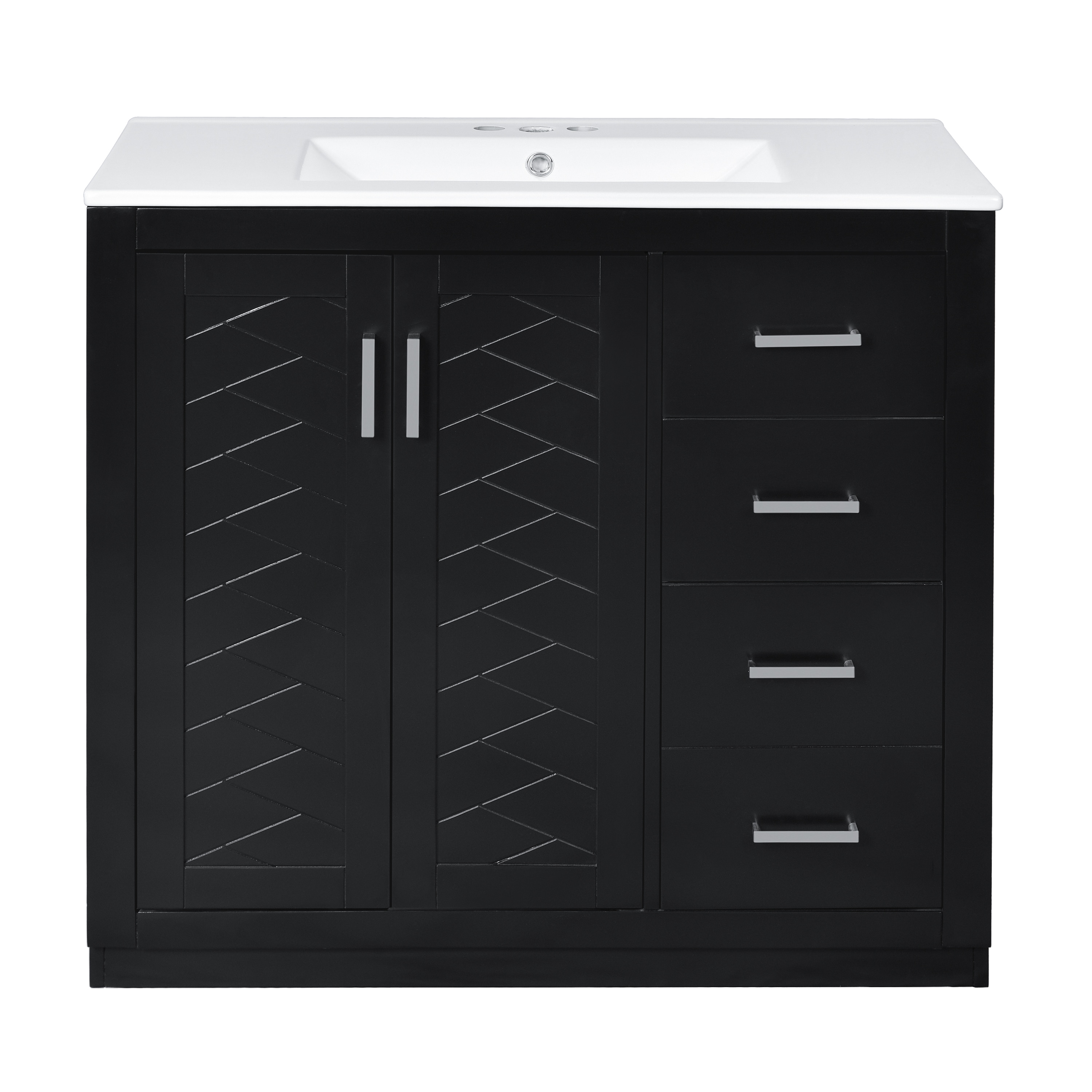 BEARSOLIM 36-in Bathroom Vanity with Ceramic Sink Solid Wood Frame 3 Drawers Soft Closing Doors Freestanding Bathroom Storage Cabinet