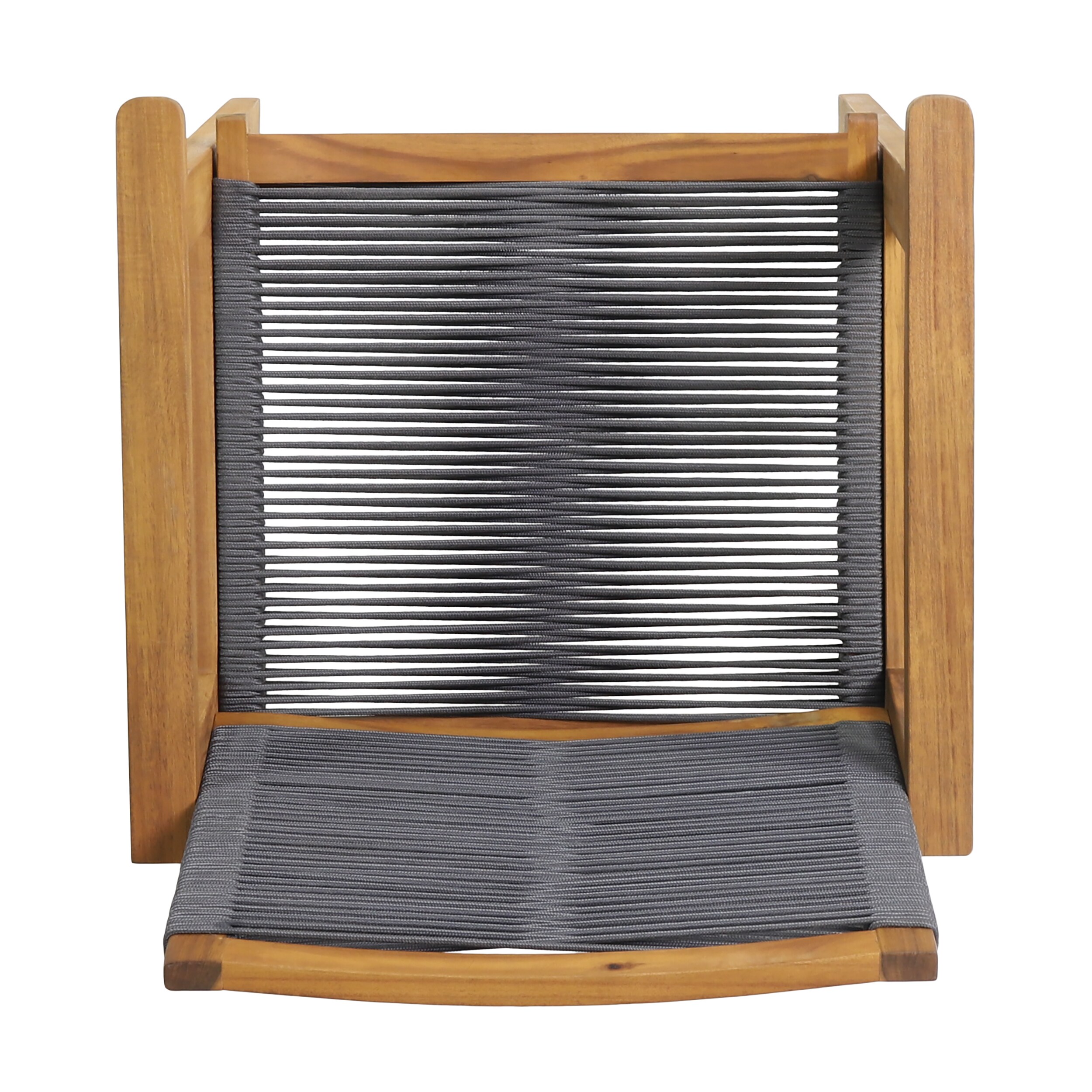 Set of 2 Teak and Dark Gray Rope Outdoor Dining Chairs