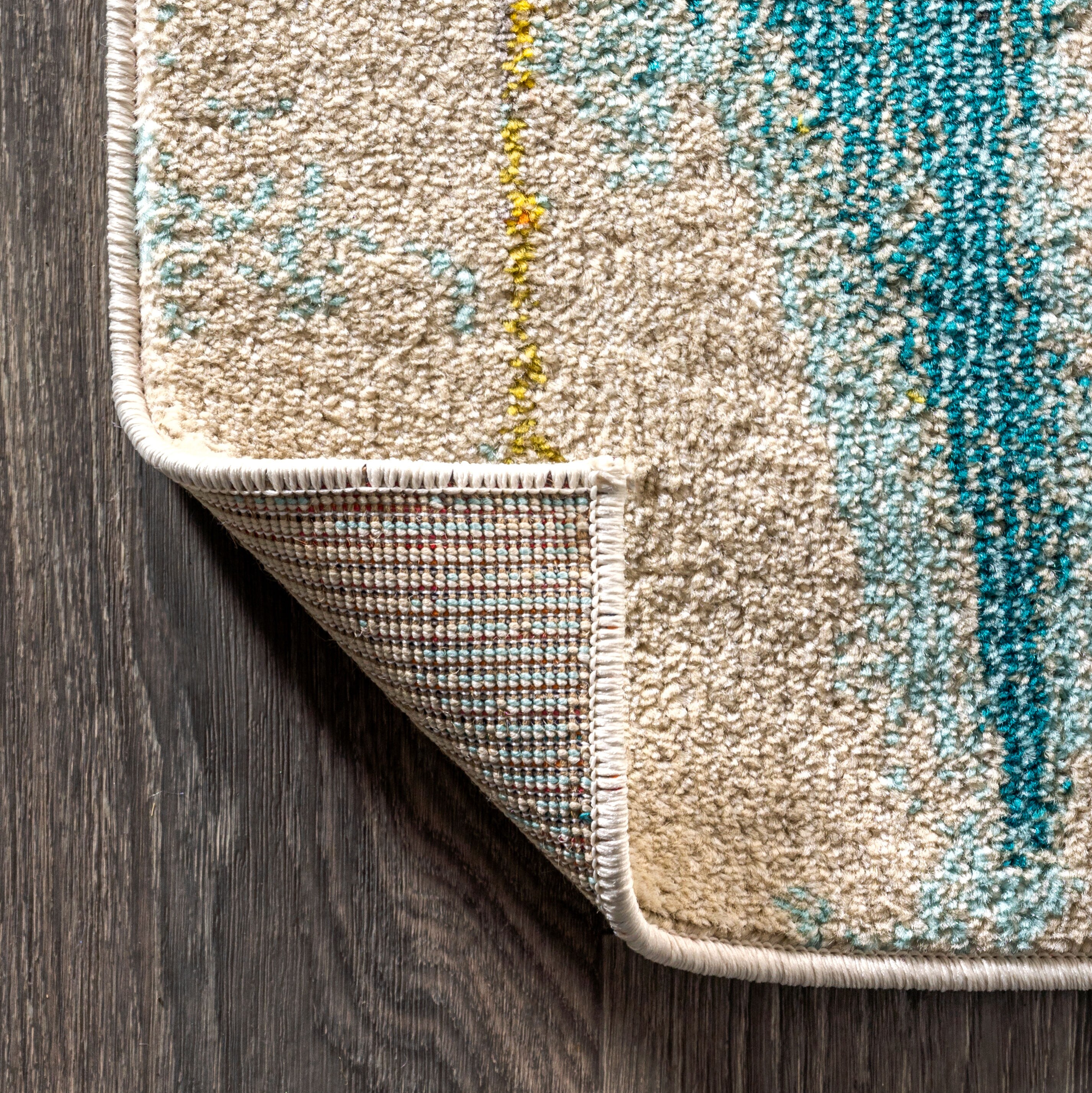 Contemporary Abstract Blue and Cream Synthetic Area Rug, 3 x 5 ft