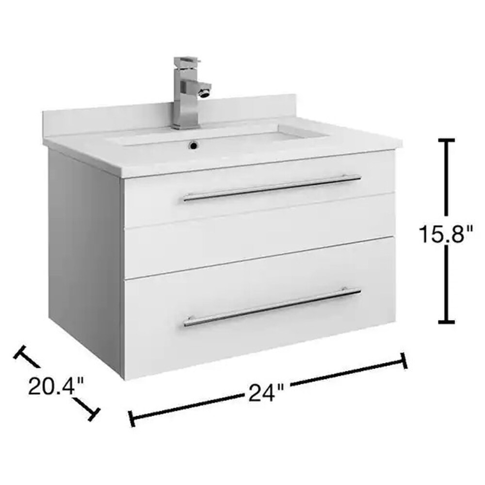 Sleek 24" White Quartz Top Modern Wall-Mounted Vanity with Ceramic Sink