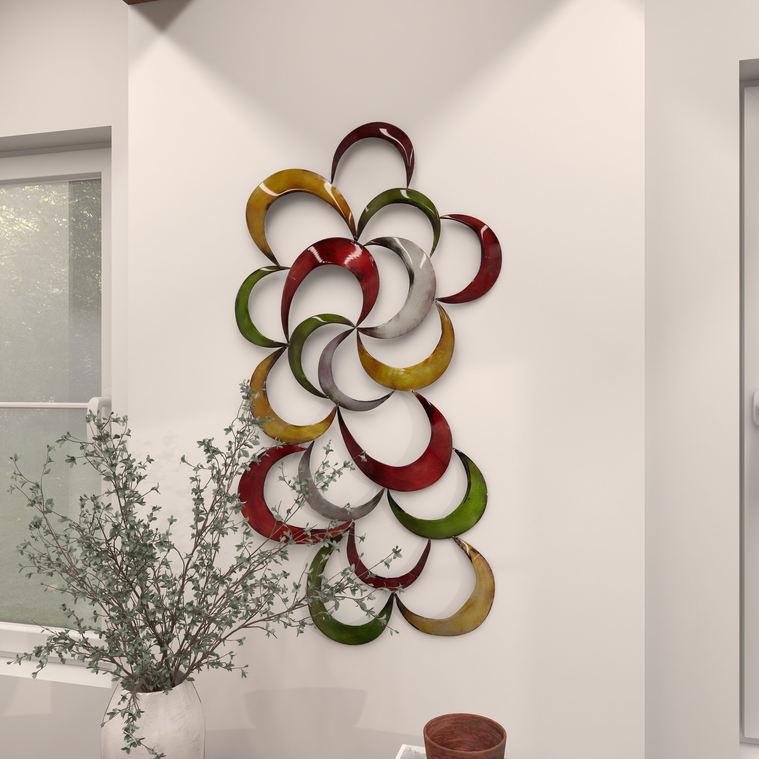 Multicolored Abstract Pinwheel Metal Wall Sculpture