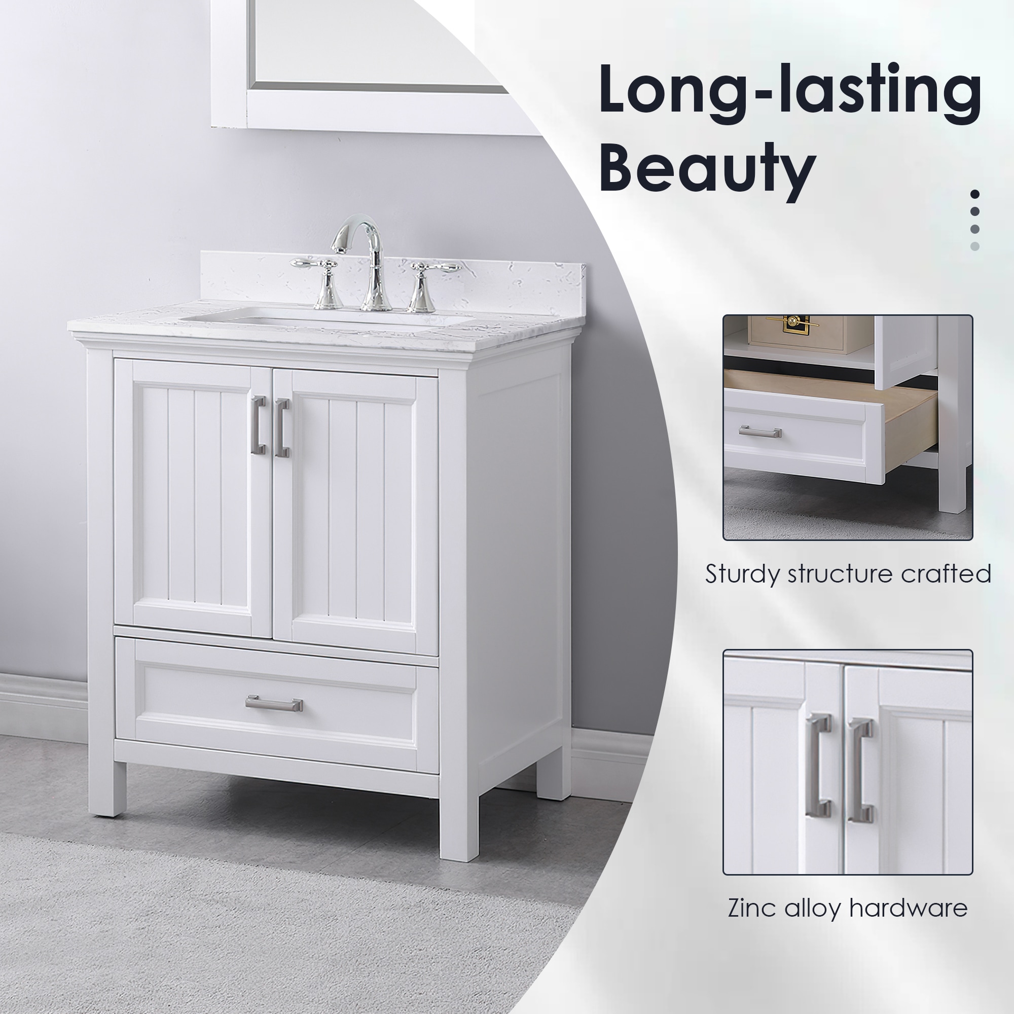 Isla 30" White Single Bathroom Vanity with Marble Countertop