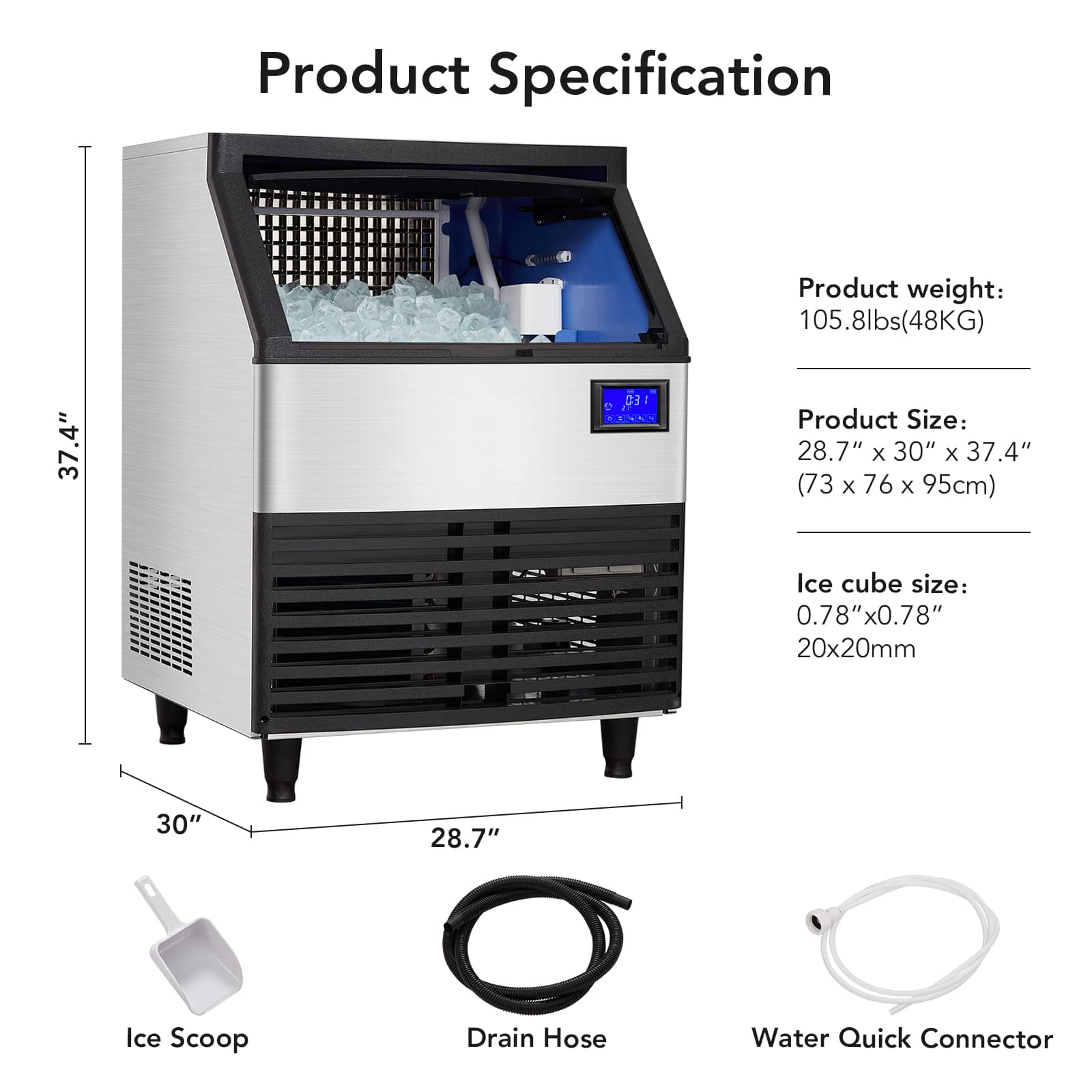 Qeetex CJ-PHO-108GXWOZ Commercial-Ice-Makers - View #2