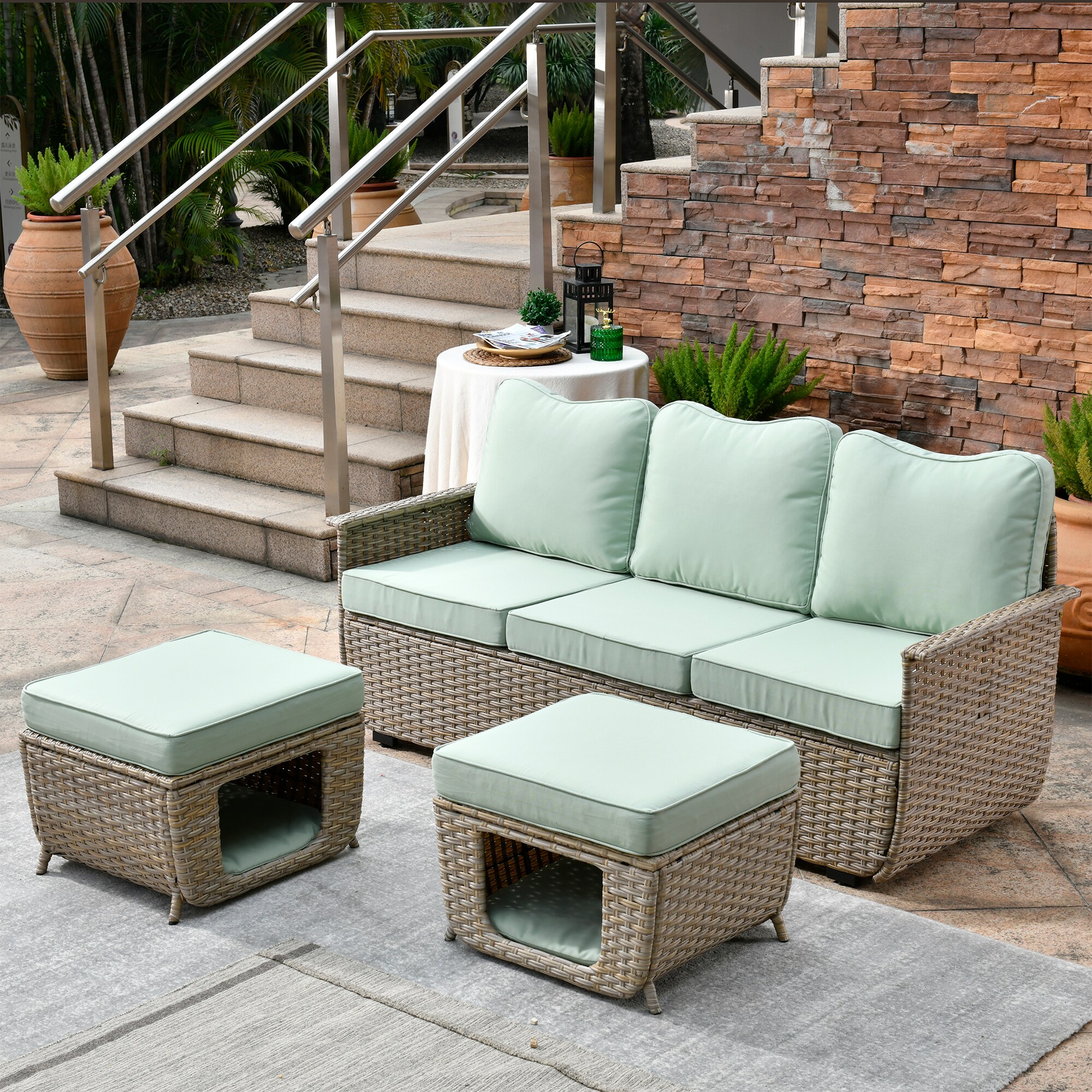 XIZZI Artemis Wicker Outdoor Sofa with Green Cushion S and Wicker