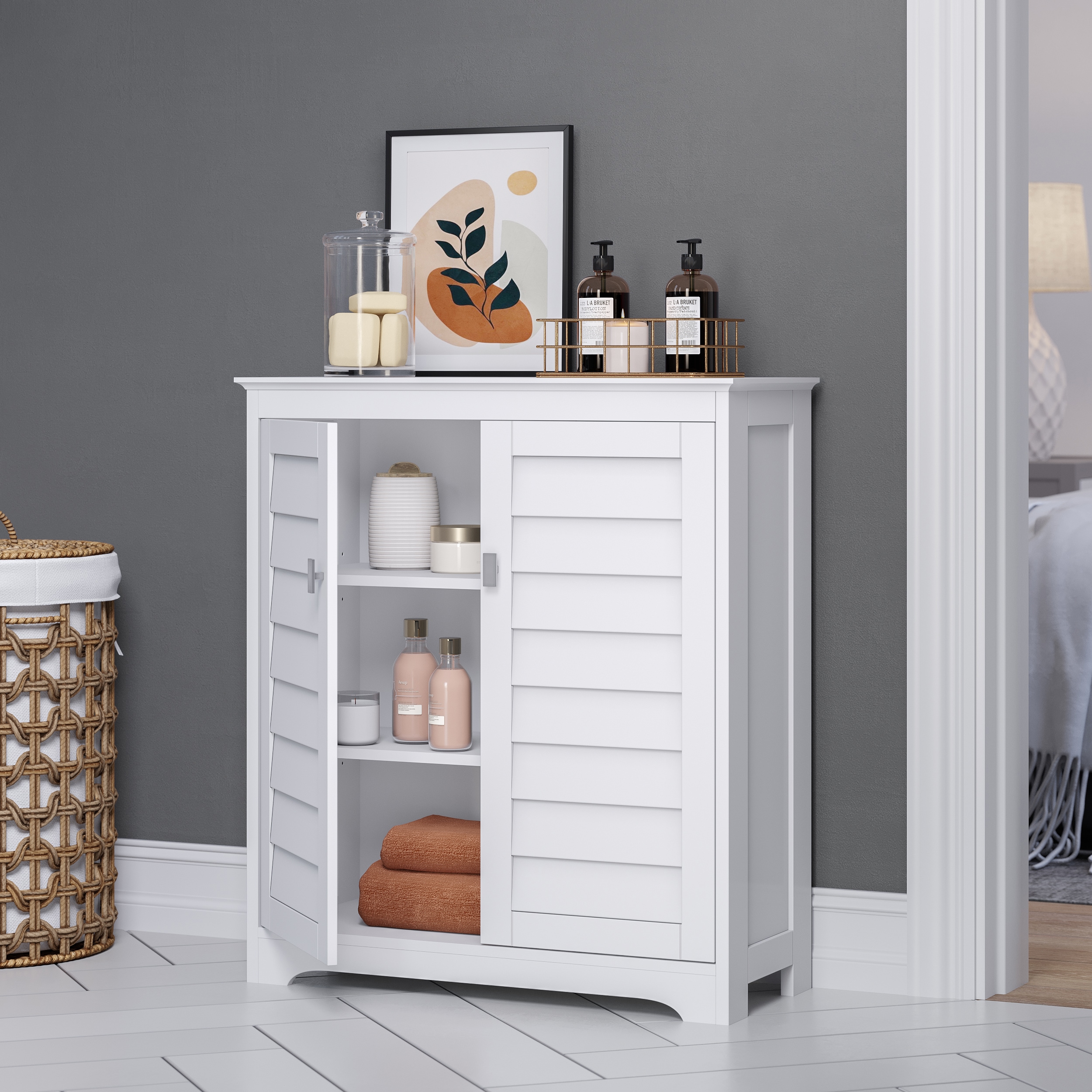 Clearance! White Bathroom Storage Cabinet, Floor Cabinet with Adjustable  Shelf and Drawers 
