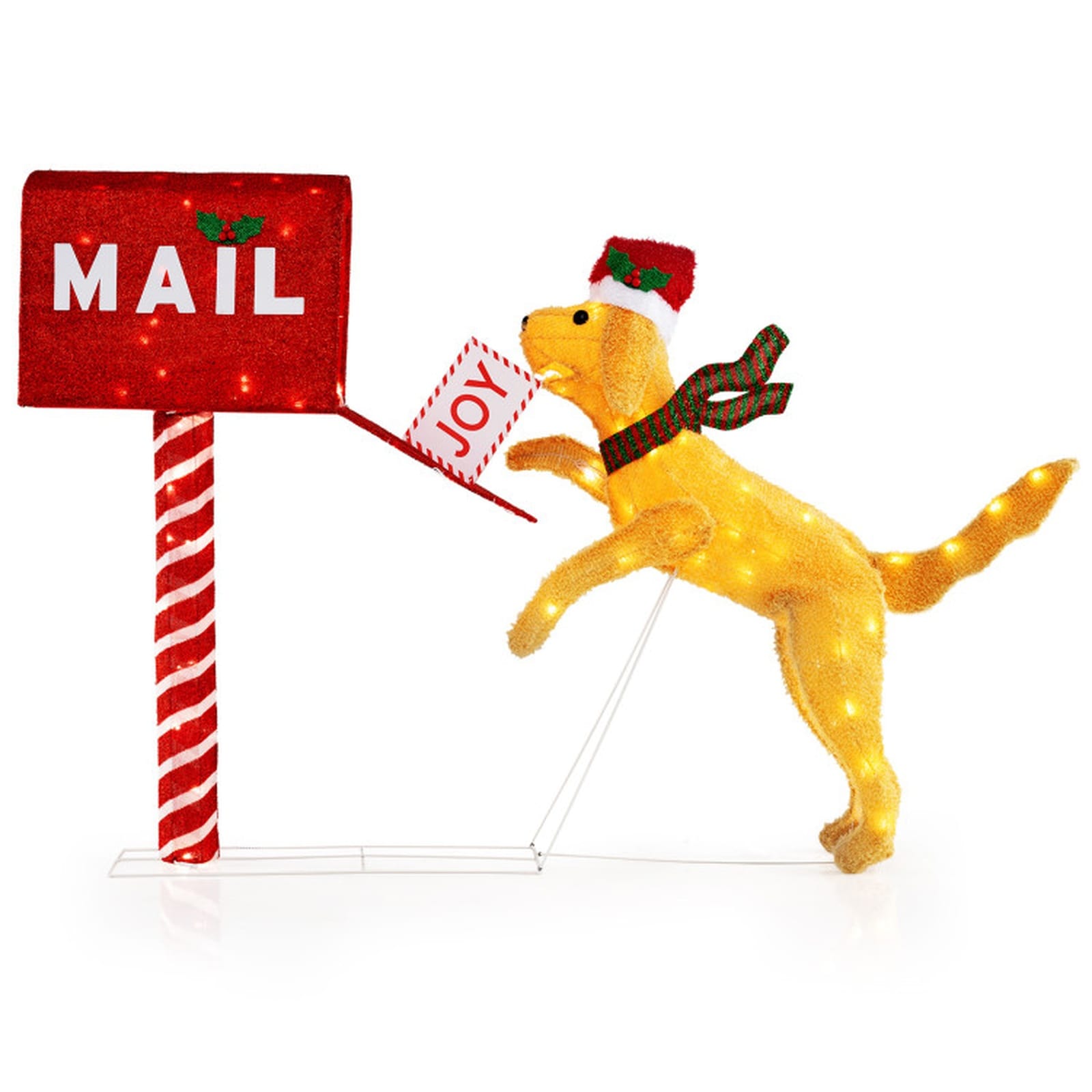 SUGIFT Christmas Mailbox with Dog 3.5-ft Pre-Lit Yard Decoration with 120 Warm White LED Lights and IP44 Rating
