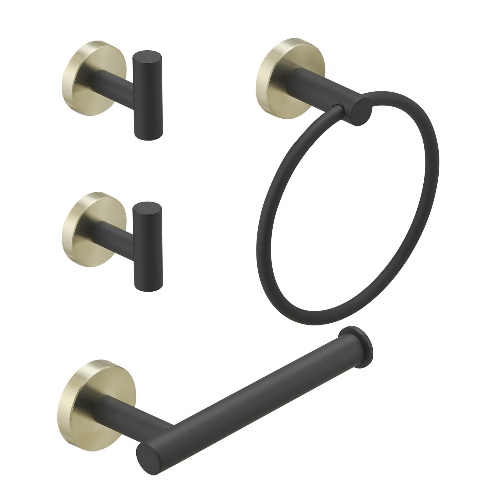 BWE A-91062-GBK-R 4 -Piece Opulent Noir Black and Gold Decorative Bathroom Hardware Set Toilet Paper Holder, Towel Ring ,Robe Hook Included