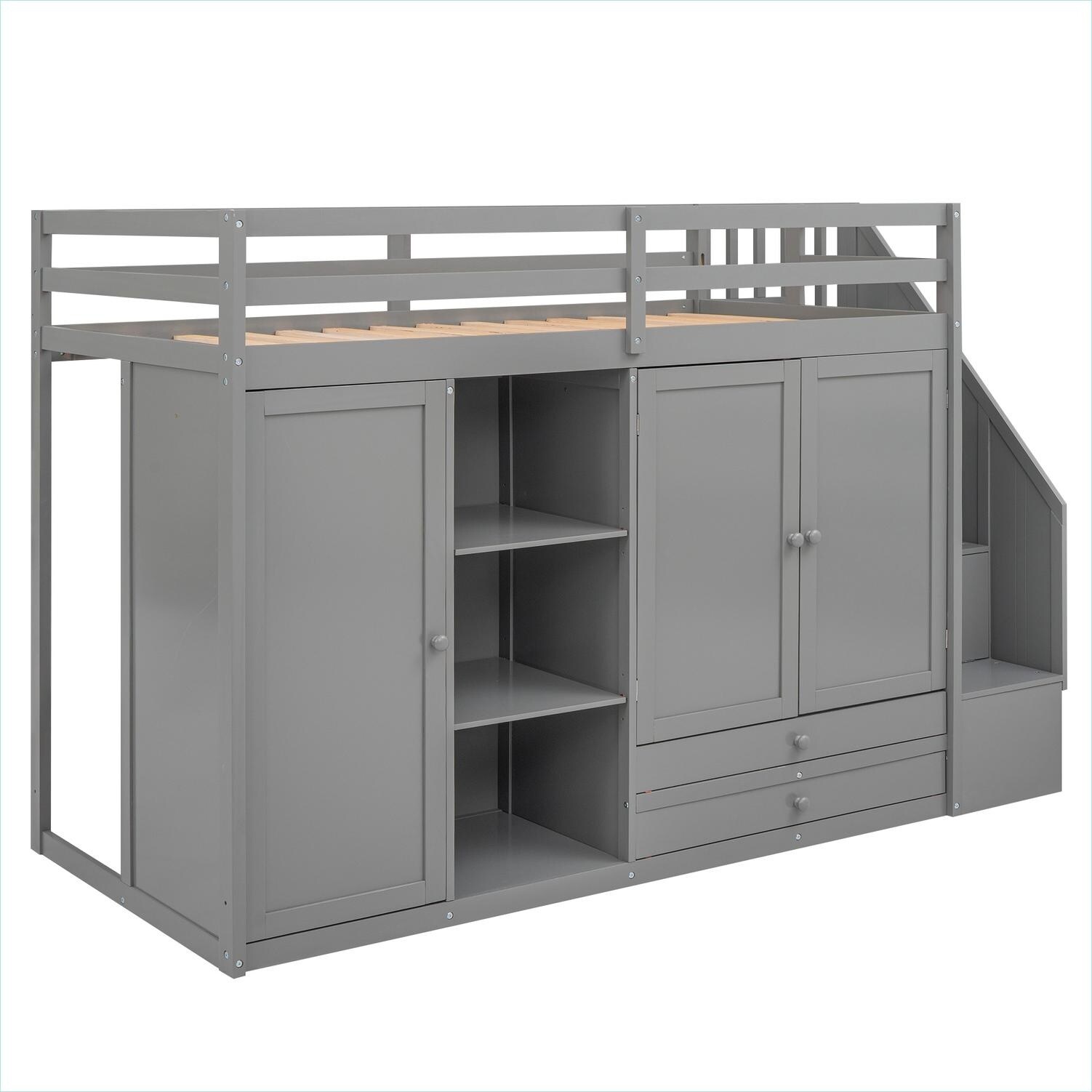 Photo inspiration: Visual Reference: Watnature Gray Pine Loft Bed With Wardrobes Drawers Space Saving