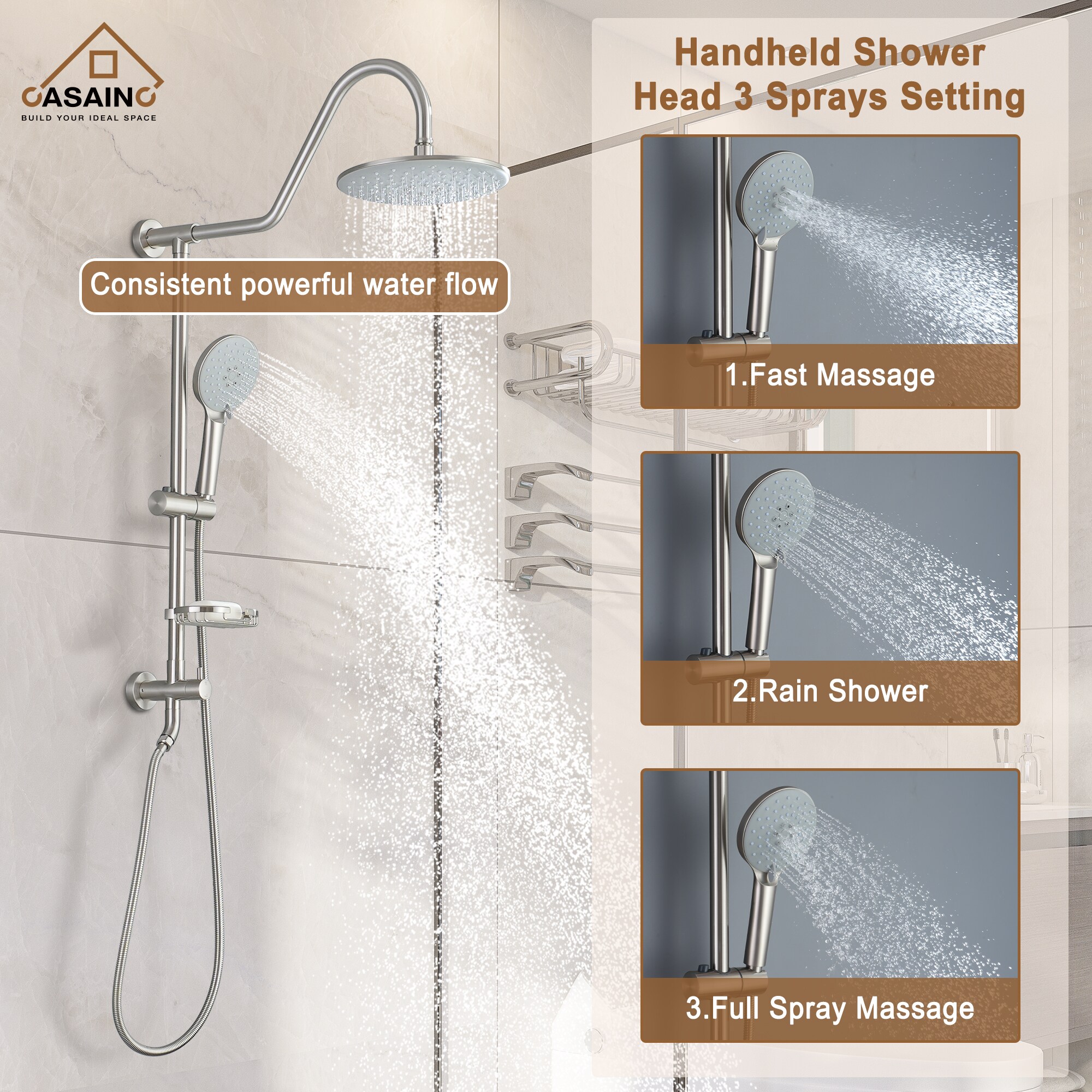 CASAINC CS1914-BN Showerhead-Bar-Panels - View #7