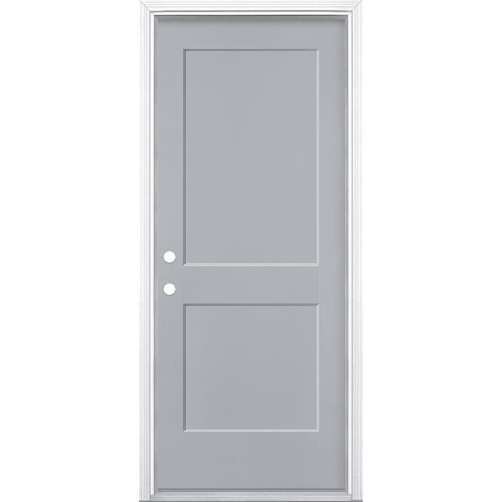 Masonite 5204091 Logan 32-in x 80-in x 4-9/16-in Fiberglass No glass Right-hand inswing Infinity Gray Painted Prehung Front Door with Brickmould Insulating core