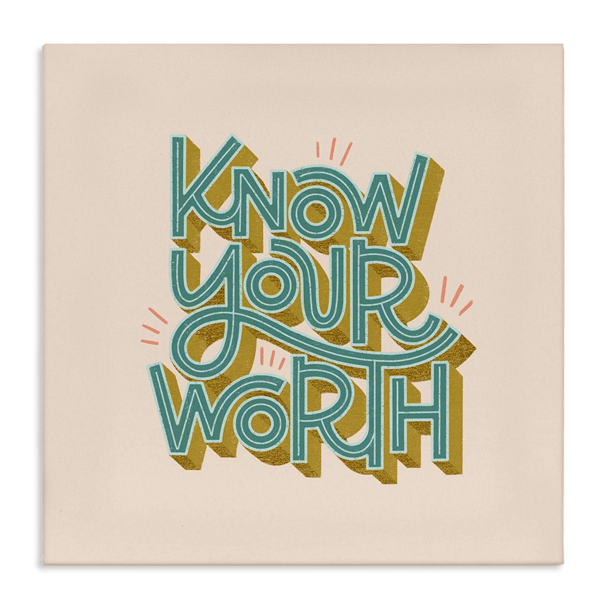 Stupell Industries BT-425-CN-17X17 Know Your Worth Green on Beige Canvas Wall Art By Sarah Hickman 17 x 17