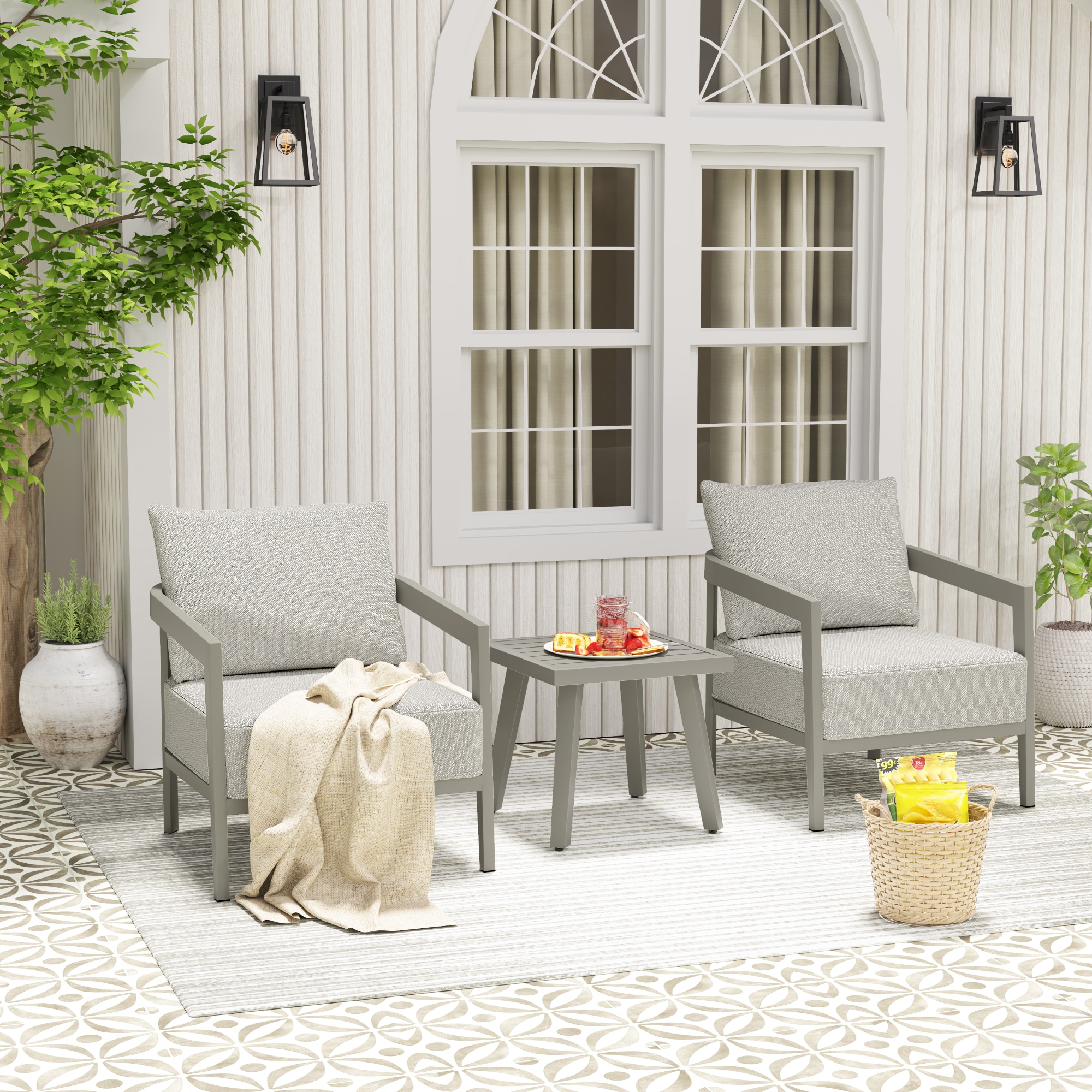  EL-SF3-GG-J1-WL3 3 -Piece Patio Conversation Set with Gray Cushions